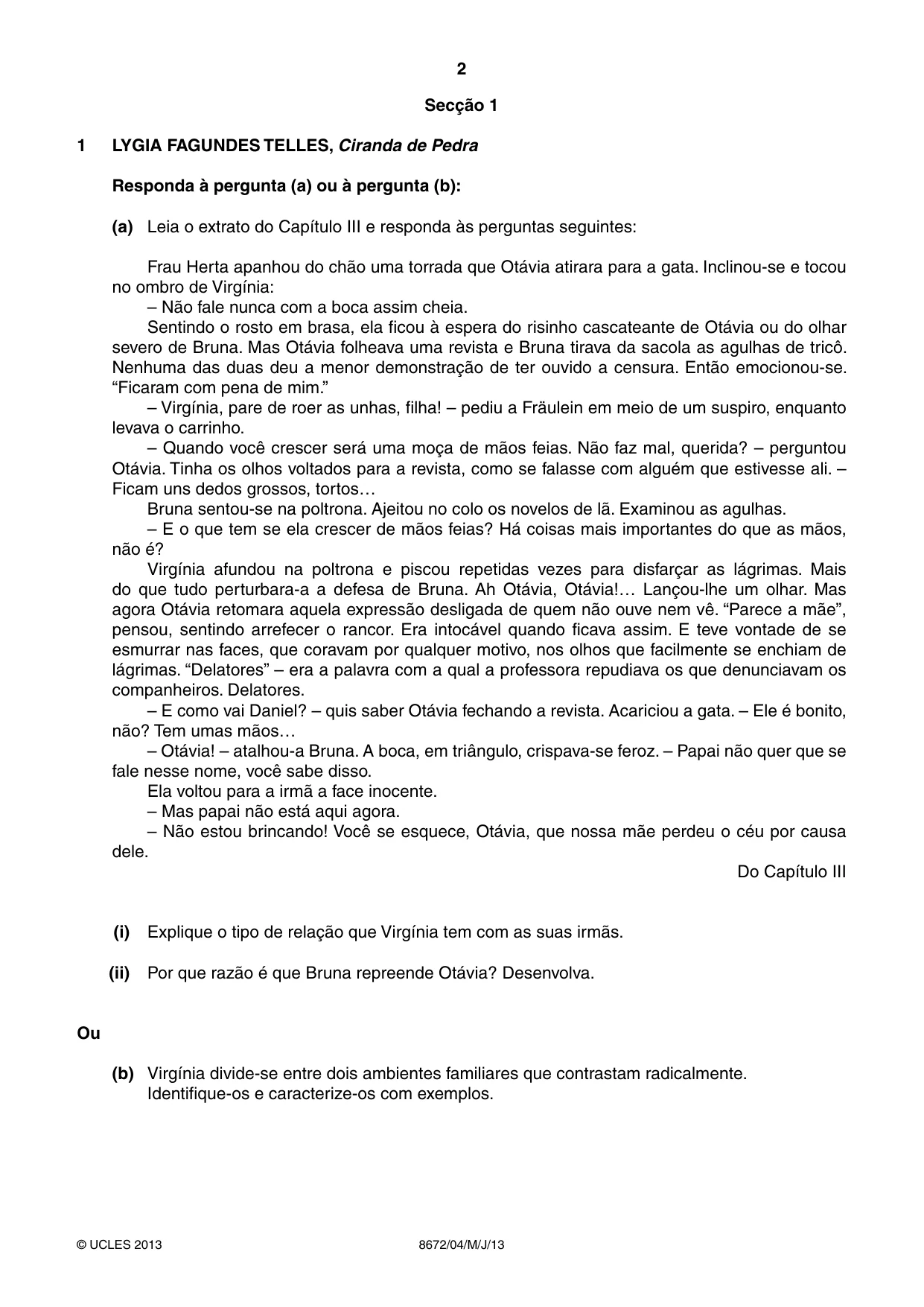 Cambridge A Level Portuguese - Literature (AS Level only) 8672 2013 May/June Paper 4 · Variant 1 question paper, page 2 of 8