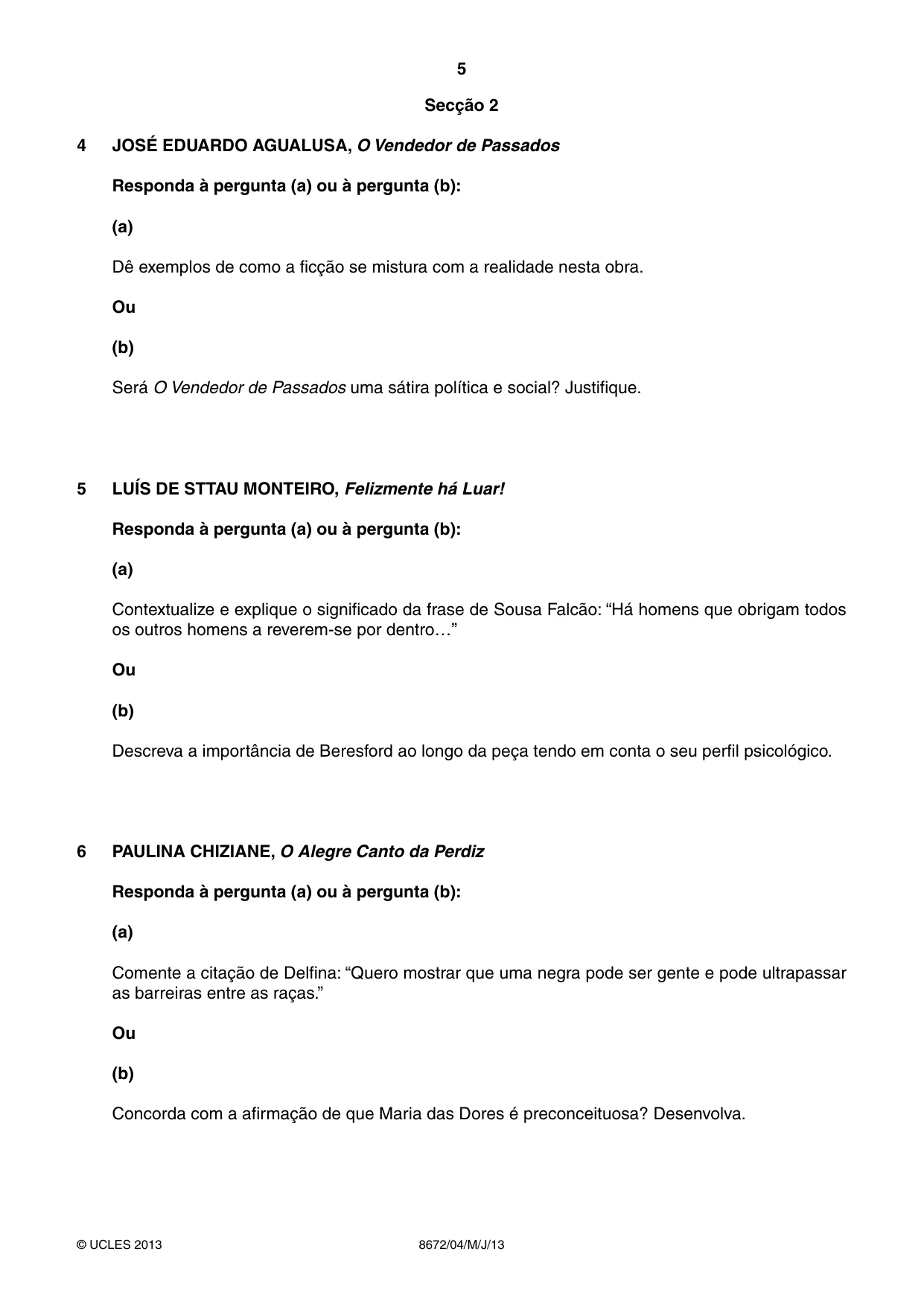 Cambridge A Level Portuguese - Literature (AS Level only) 8672 2013 May/June Paper 4 · Variant 1 question paper, page 5 of 8