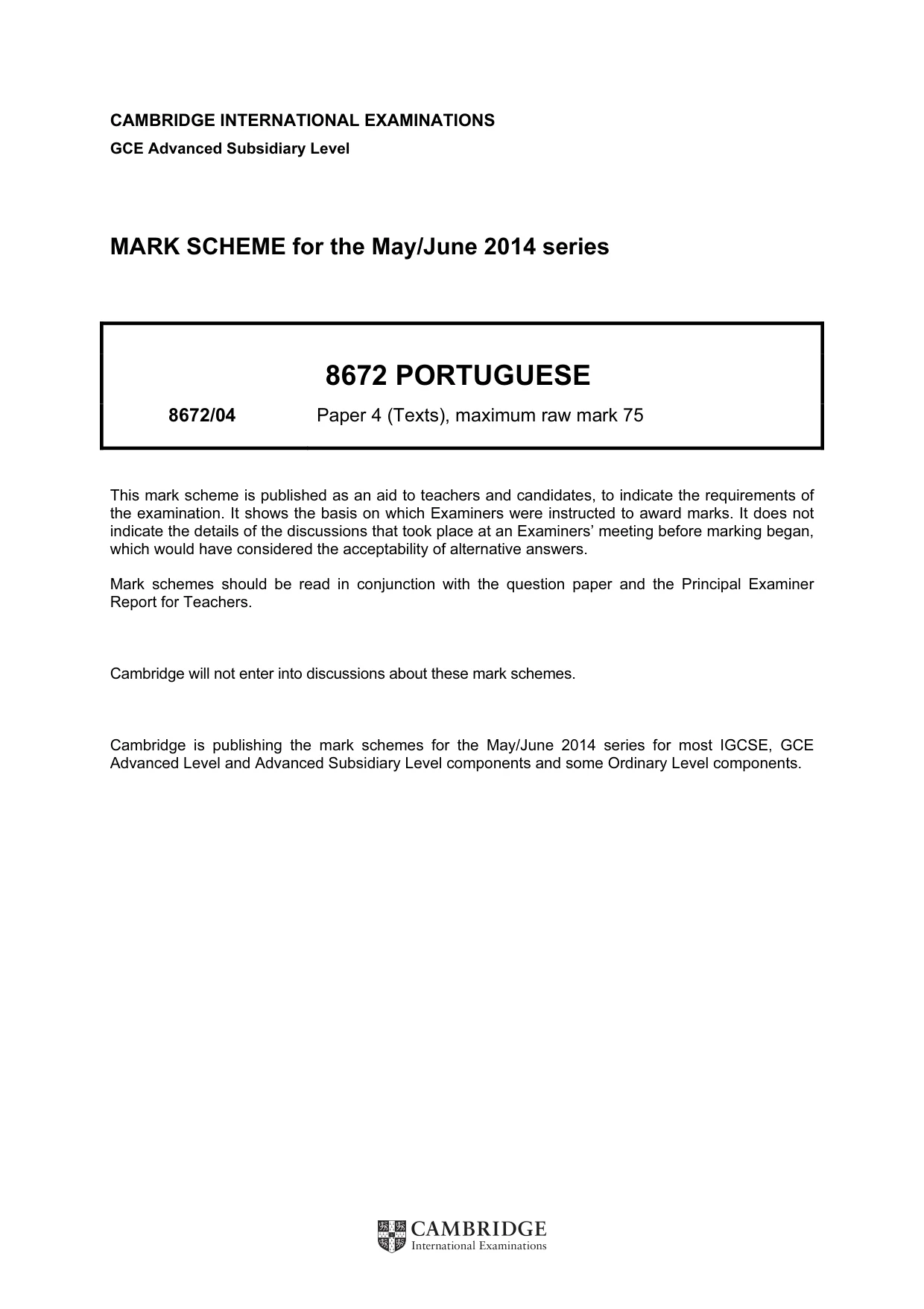 Mark scheme, page 1 of 2