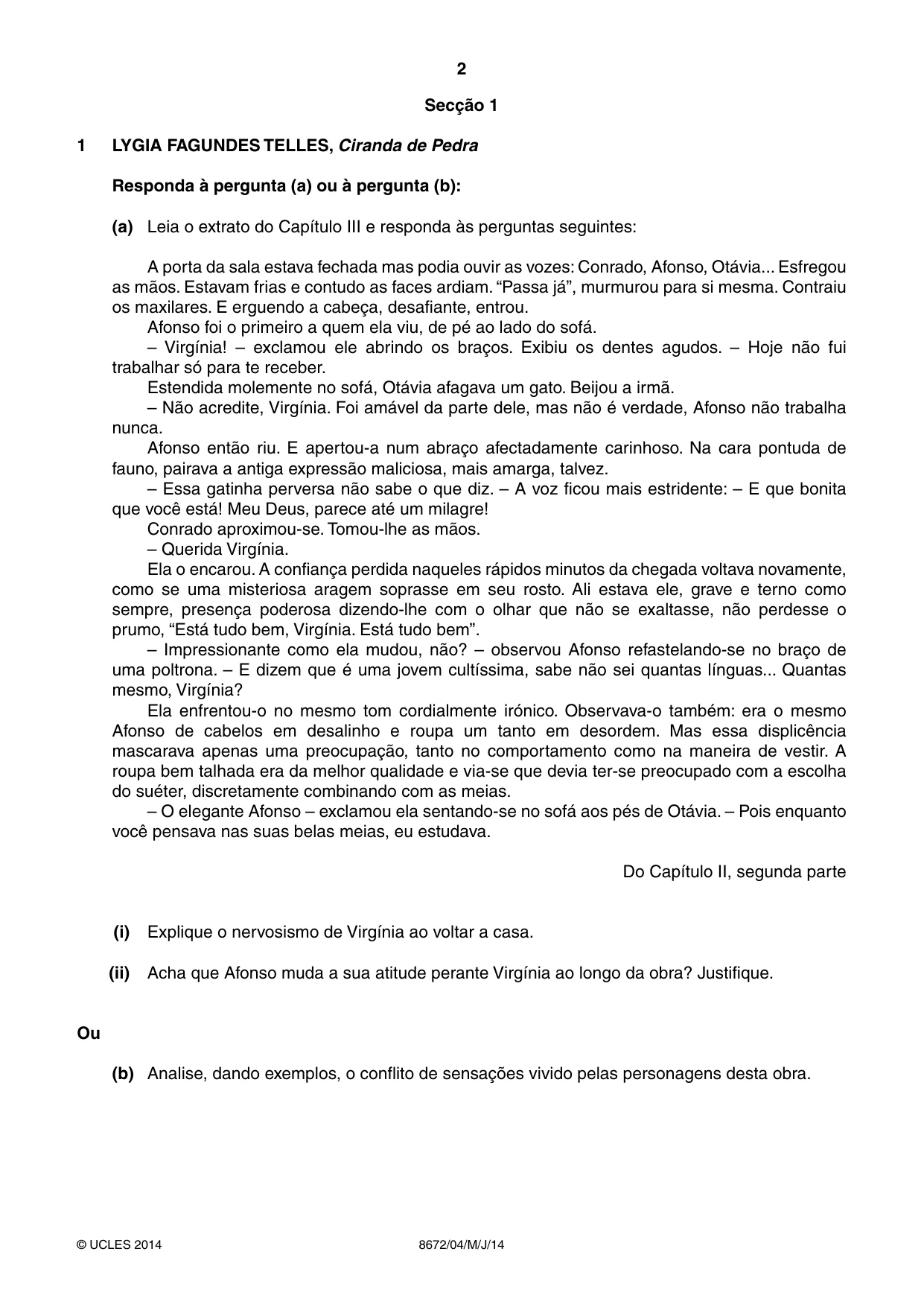 Cambridge A Level Portuguese - Literature (AS Level only) 8672 2014 May/June Paper 4 · Variant 1 question paper, page 2 of 8