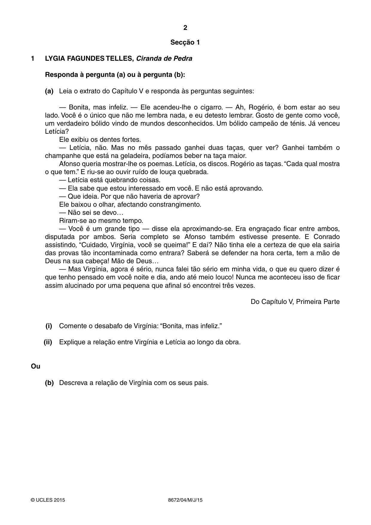 Cambridge A Level Portuguese - Literature (AS Level only) 8672 2015 May/June Paper 4 · Variant 1 question paper, page 2 of 8