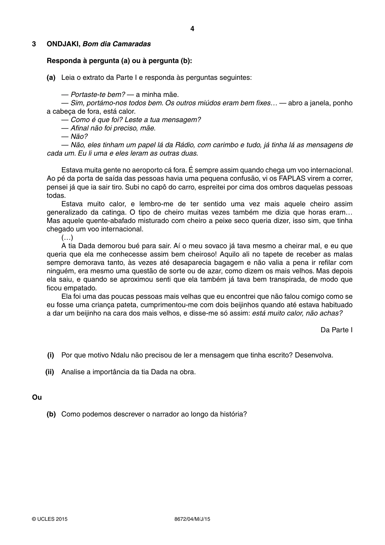 Cambridge A Level Portuguese - Literature (AS Level only) 8672 2015 May/June Paper 4 · Variant 1 question paper, page 4 of 8