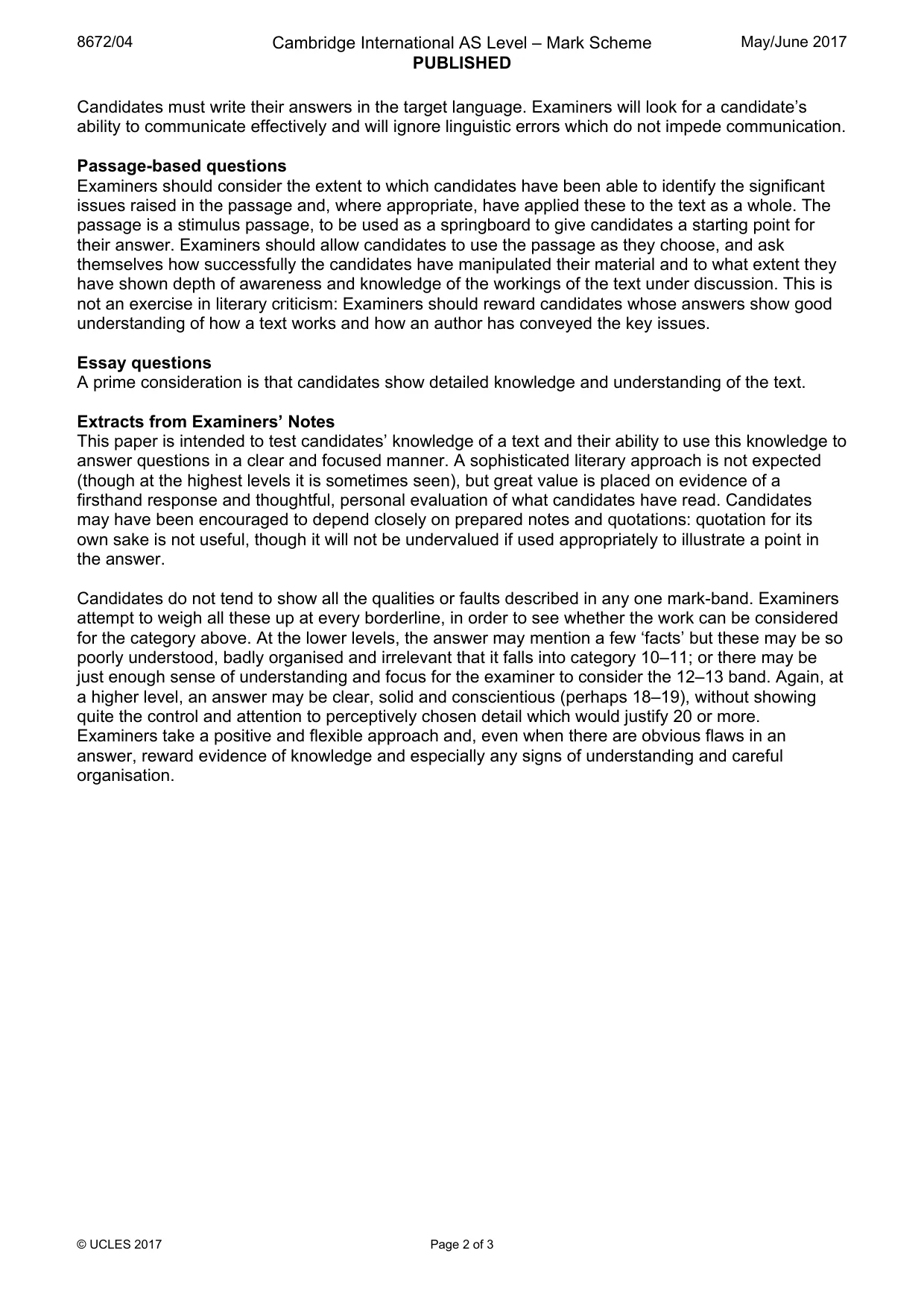 Mark scheme, page 2 of 3