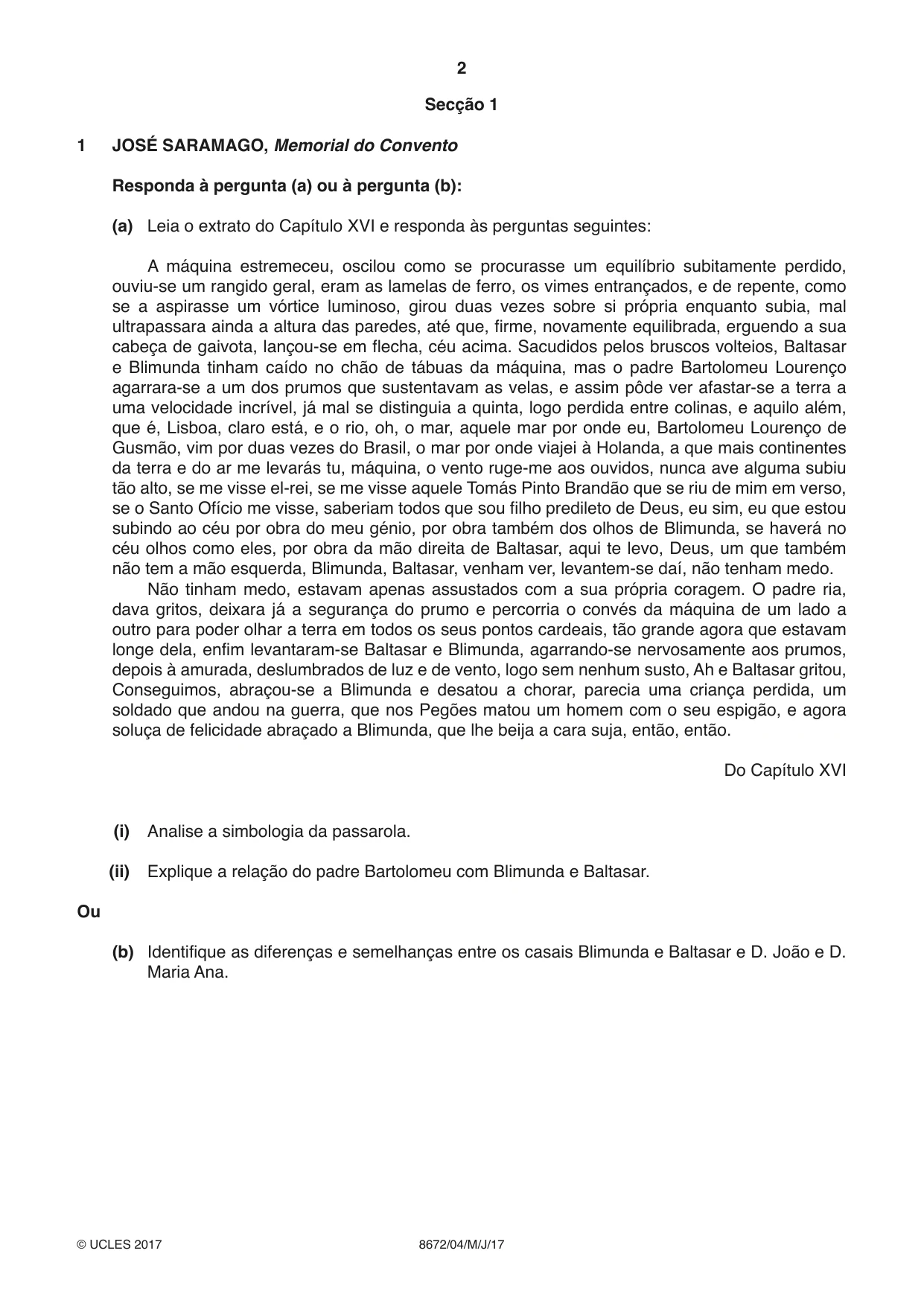 Cambridge A Level Portuguese - Literature (AS Level only) 8672 2017 May/June Paper 4 · Variant 1 question paper, page 2 of 8
