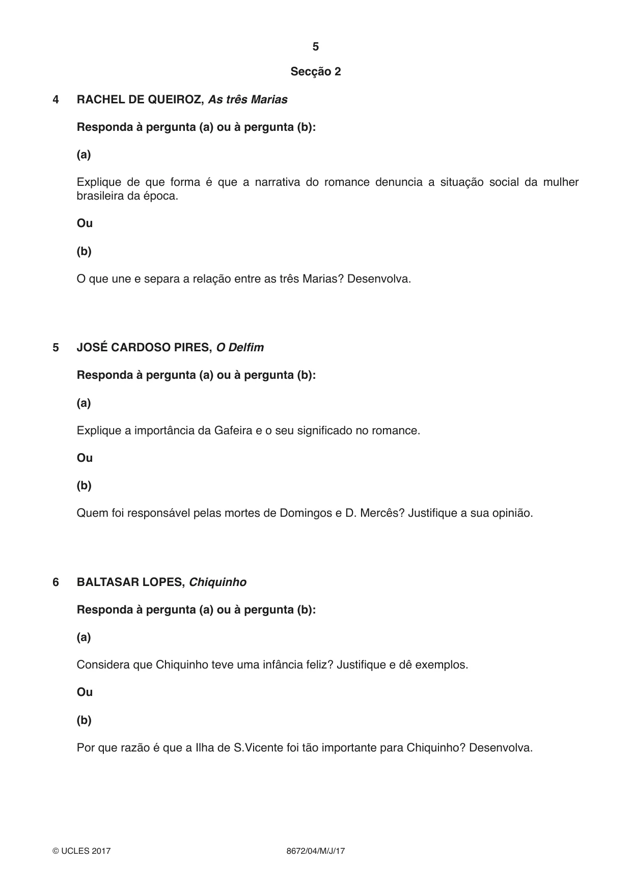 Cambridge A Level Portuguese - Literature (AS Level only) 8672 2017 May/June Paper 4 · Variant 1 question paper, page 5 of 8