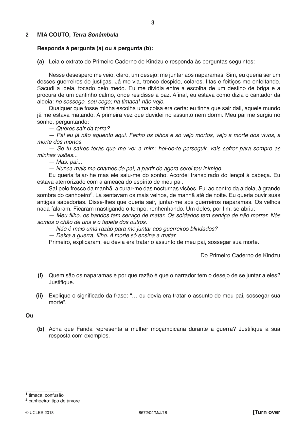 Cambridge A Level Portuguese - Literature (AS Level only) 8672 2018 May/June Paper 4 · Variant 0 question paper, page 3 of 8