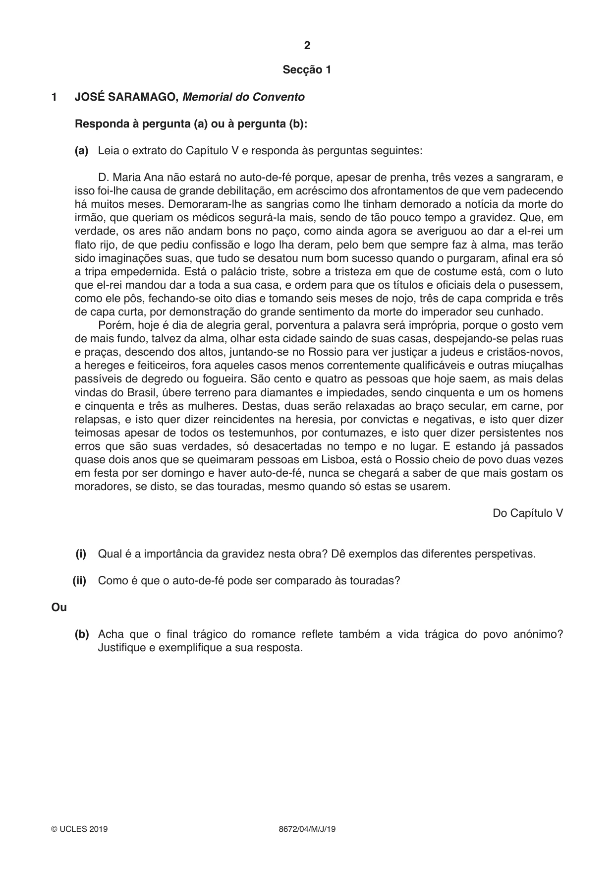 Cambridge A Level Portuguese - Literature (AS Level only) 8672 2019 May/June Paper 4 · Variant 1 question paper, page 2 of 8