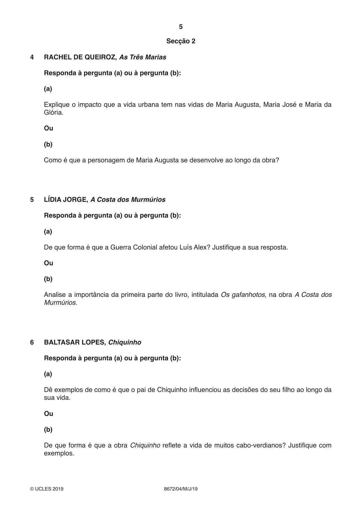 Cambridge A Level Portuguese - Literature (AS Level only) 8672 2019 May/June Paper 4 · Variant 1 question paper, page 5 of 8
