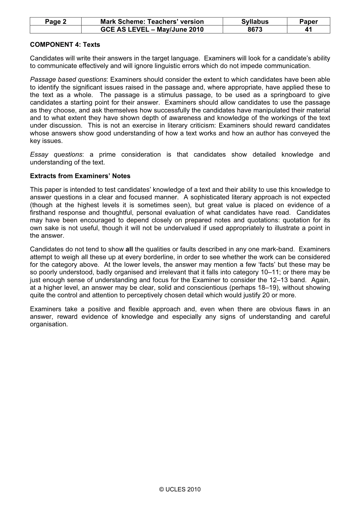 Mark scheme, page 2 of 3