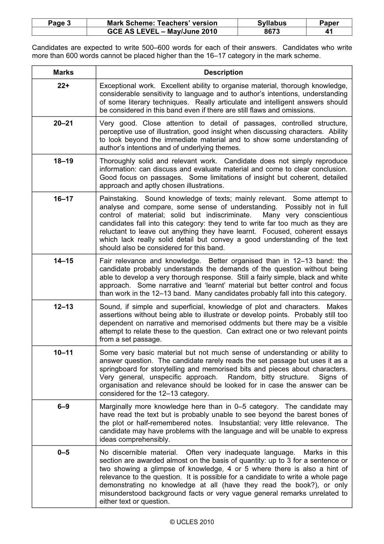 Mark scheme, page 3 of 3