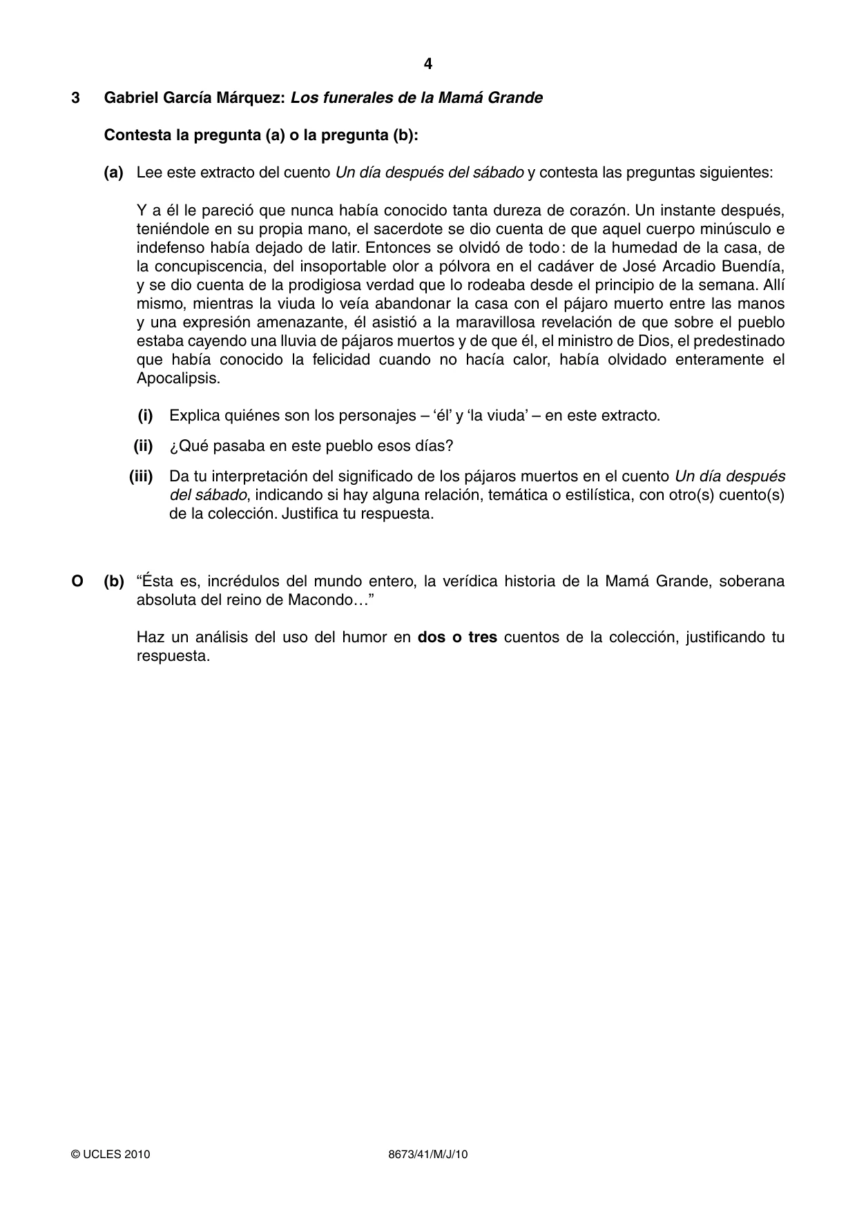 Cambridge A Level Spanish - Literature (AS Level only) 8673 2010 May/June Paper 4 · Variant 1 question paper, page 4 of 8
