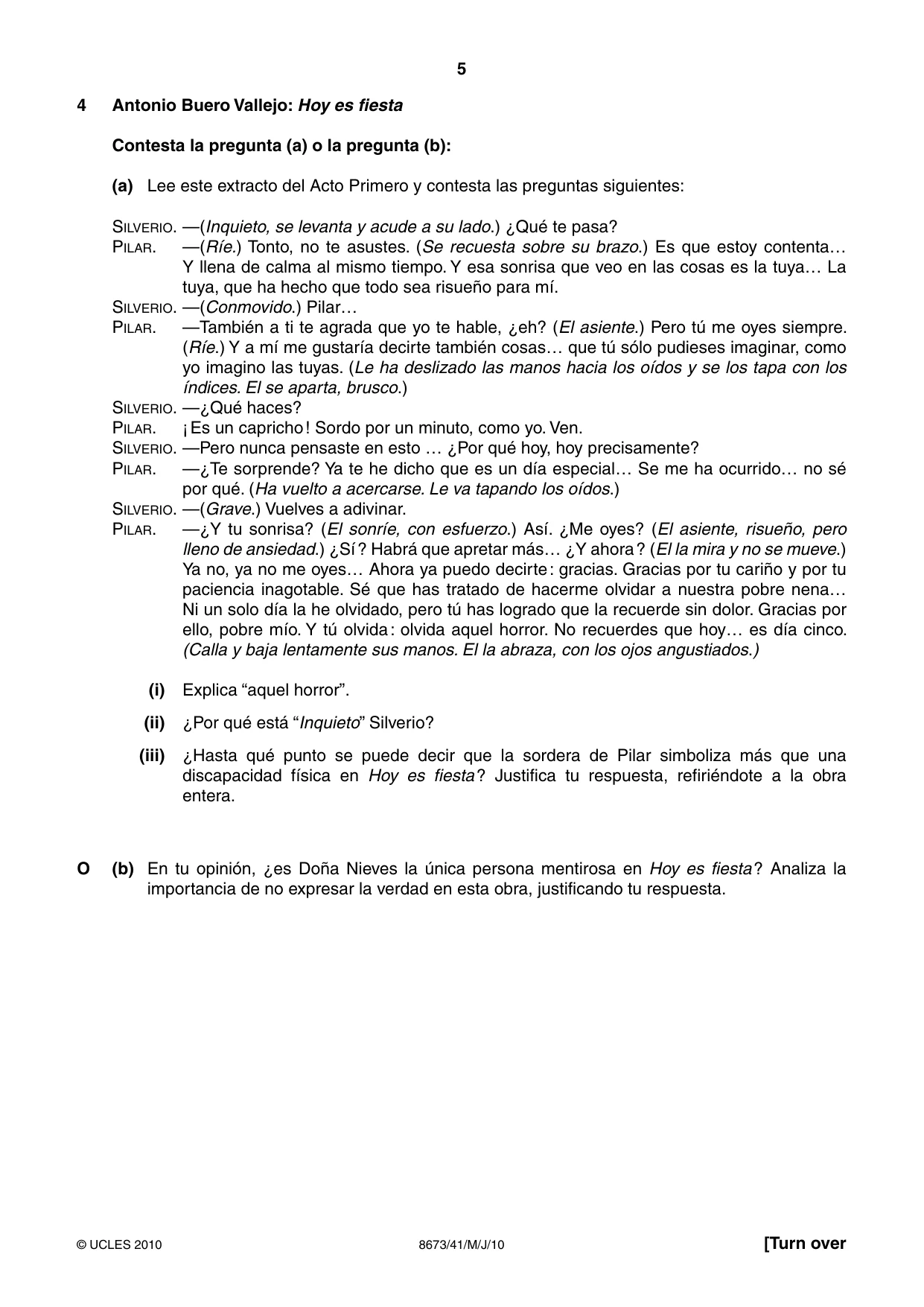 Cambridge A Level Spanish - Literature (AS Level only) 8673 2010 May/June Paper 4 · Variant 1 question paper, page 5 of 8