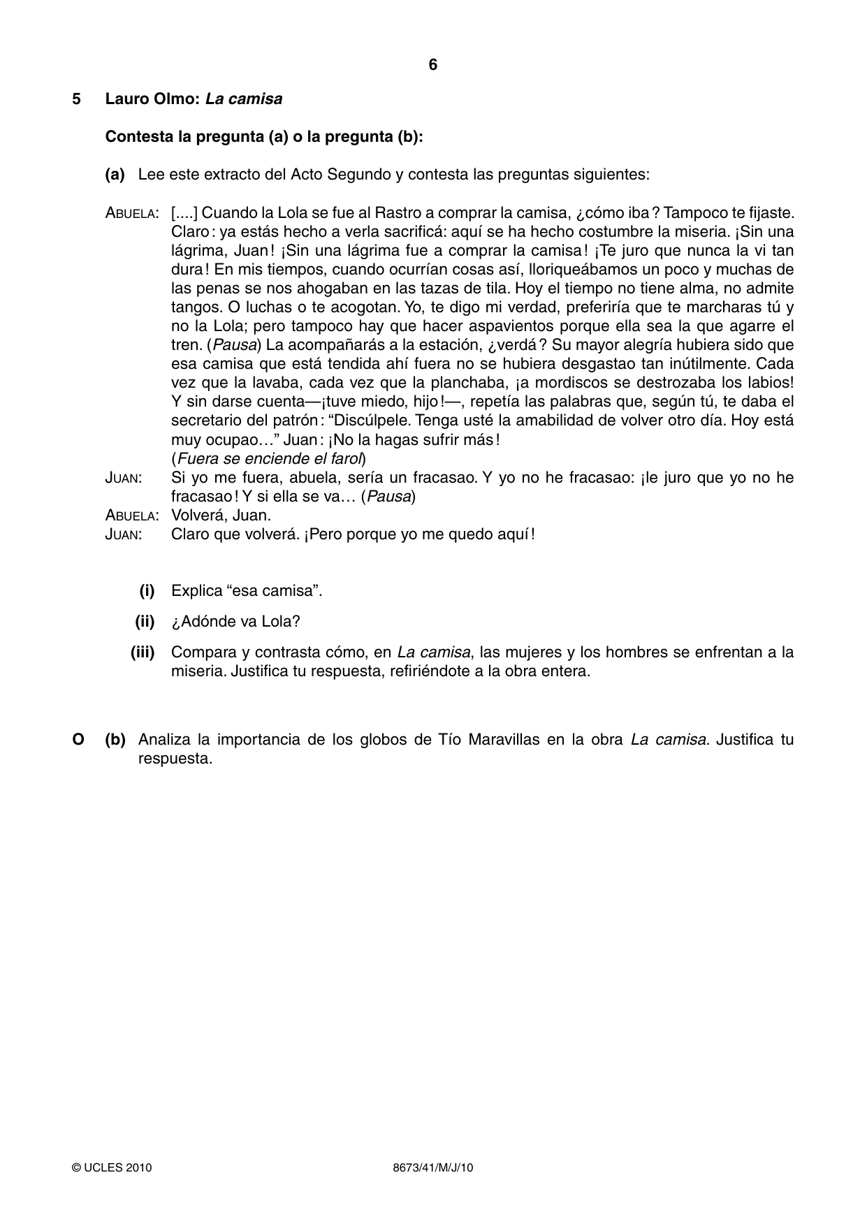 Cambridge A Level Spanish - Literature (AS Level only) 8673 2010 May/June Paper 4 · Variant 1 question paper, page 6 of 8