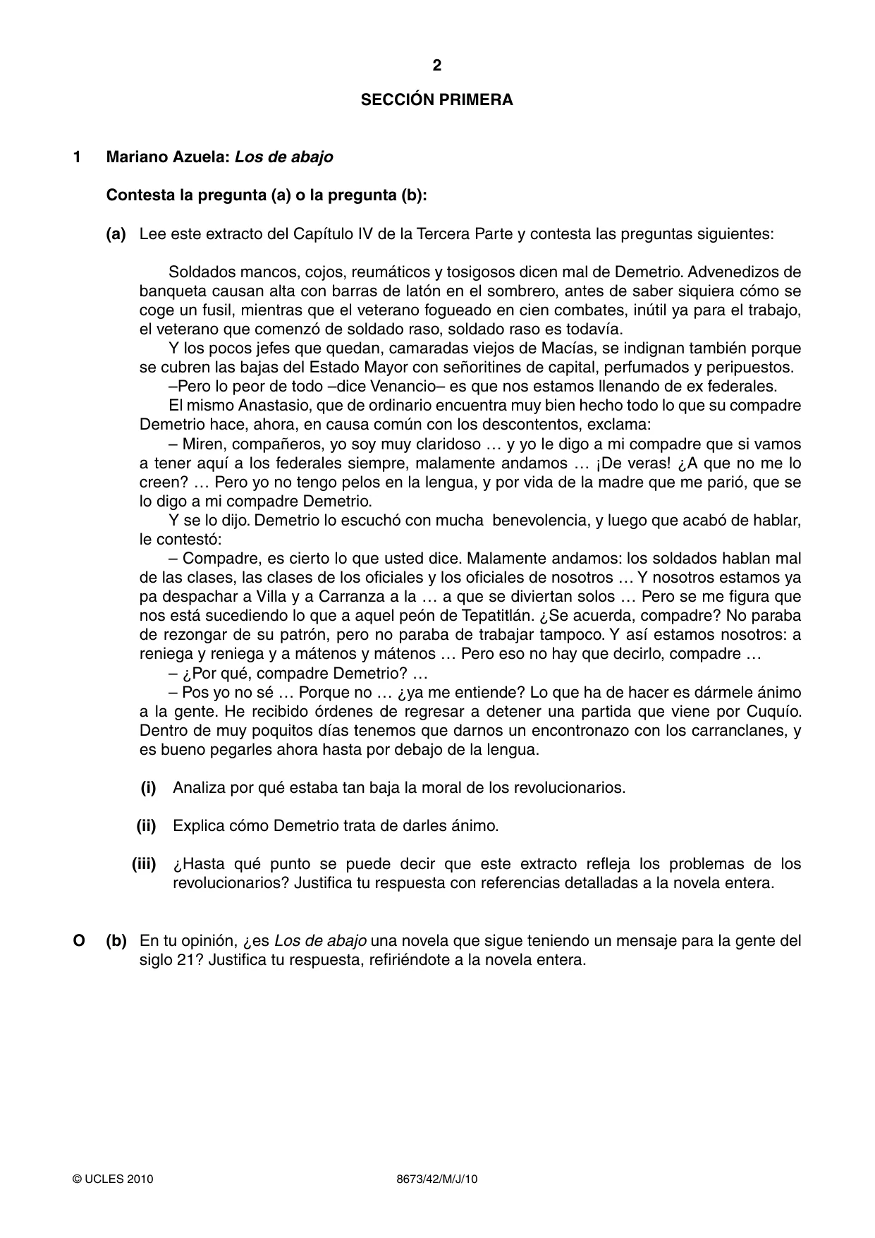 Cambridge A Level Spanish - Literature (AS Level only) 8673 2010 May/June Paper 4 · Variant 2 question paper, page 2 of 8