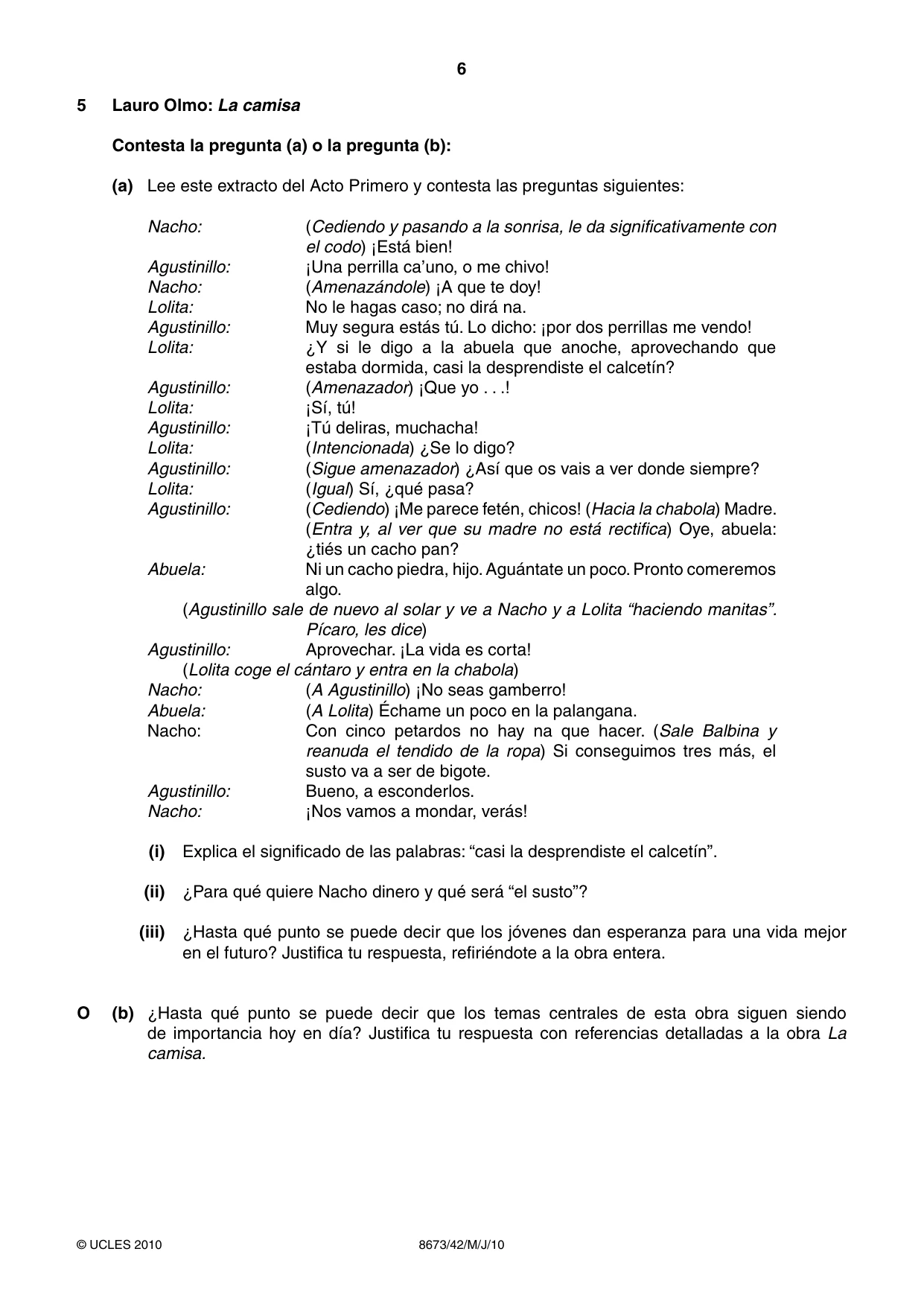 Cambridge A Level Spanish - Literature (AS Level only) 8673 2010 May/June Paper 4 · Variant 2 question paper, page 6 of 8