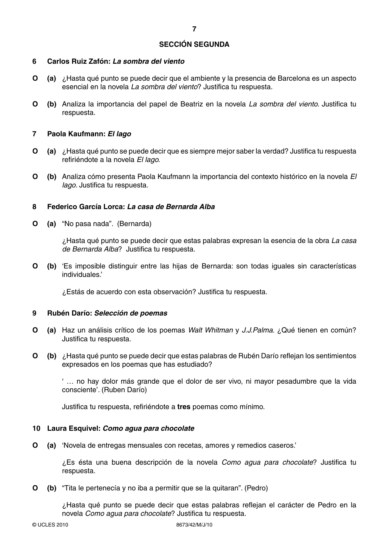 Cambridge A Level Spanish - Literature (AS Level only) 8673 2010 May/June Paper 4 · Variant 2 question paper, page 7 of 8
