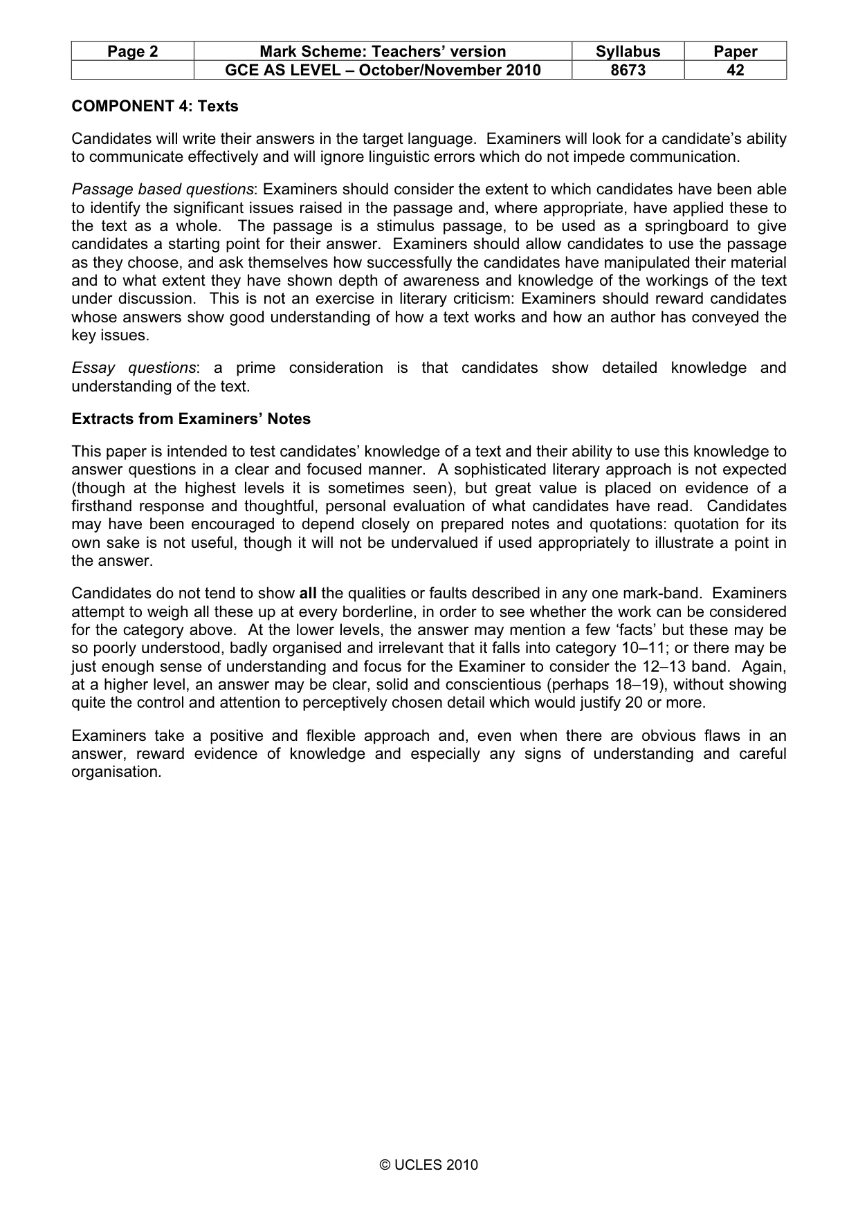 Mark scheme, page 2 of 3
