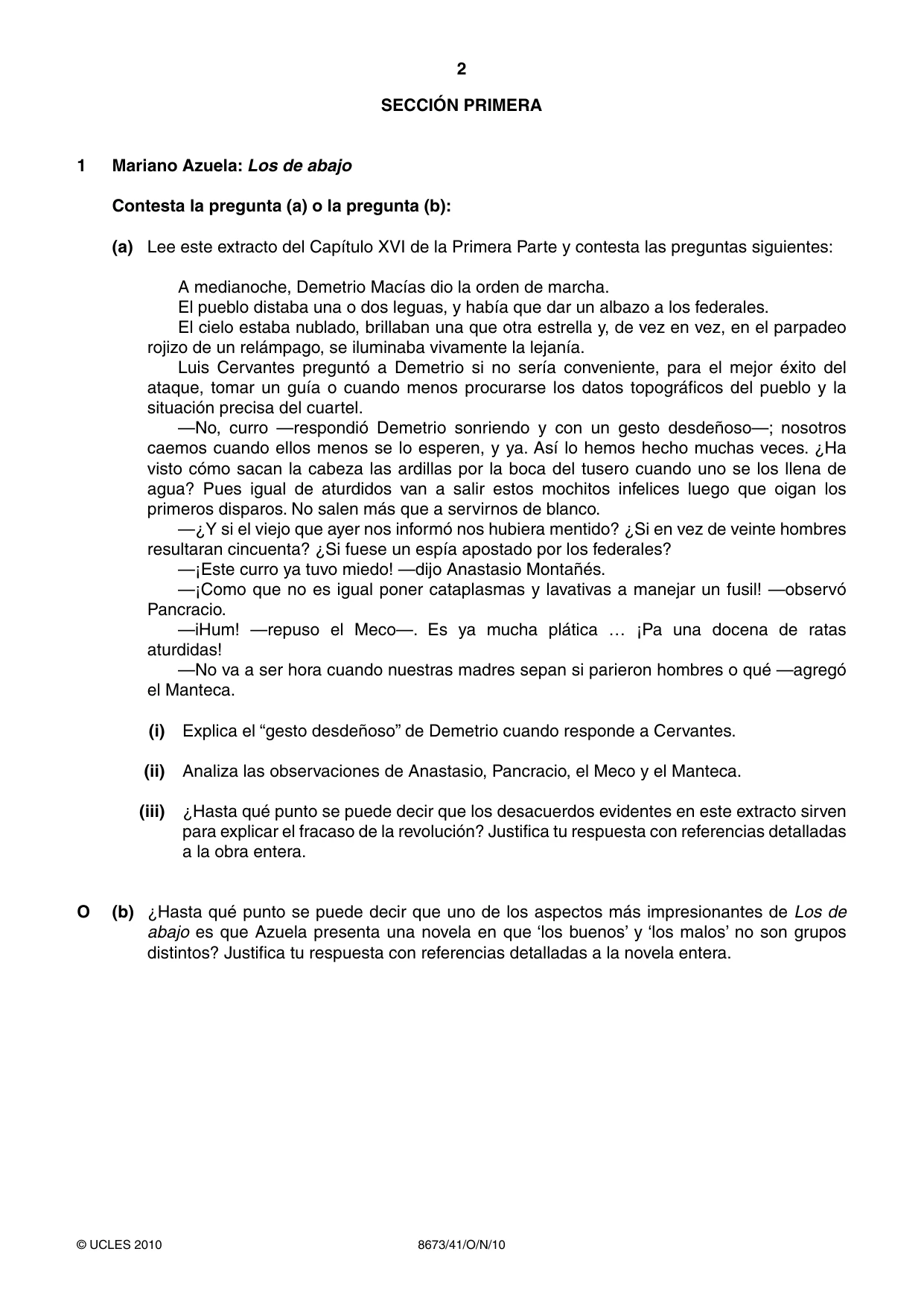 Cambridge A Level Spanish - Literature (AS Level only) 8673 2010 Oct/Nov Paper 4 · Variant 1 question paper, page 2 of 8