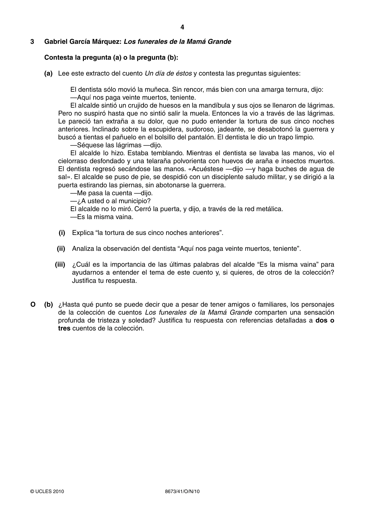Cambridge A Level Spanish - Literature (AS Level only) 8673 2010 Oct/Nov Paper 4 · Variant 1 question paper, page 4 of 8