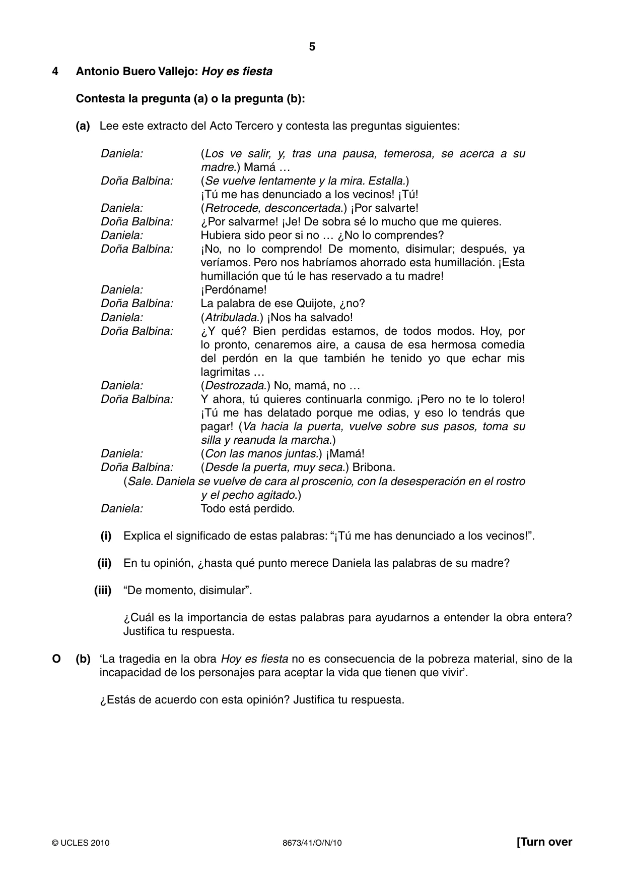 Cambridge A Level Spanish - Literature (AS Level only) 8673 2010 Oct/Nov Paper 4 · Variant 1 question paper, page 5 of 8