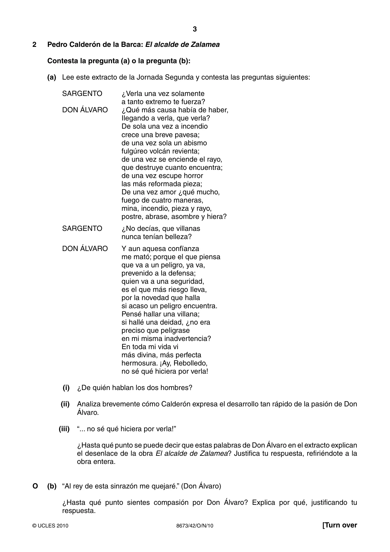 Cambridge A Level Spanish - Literature (AS Level only) 8673 2010 Oct/Nov Paper 4 · Variant 2 question paper, page 3 of 8