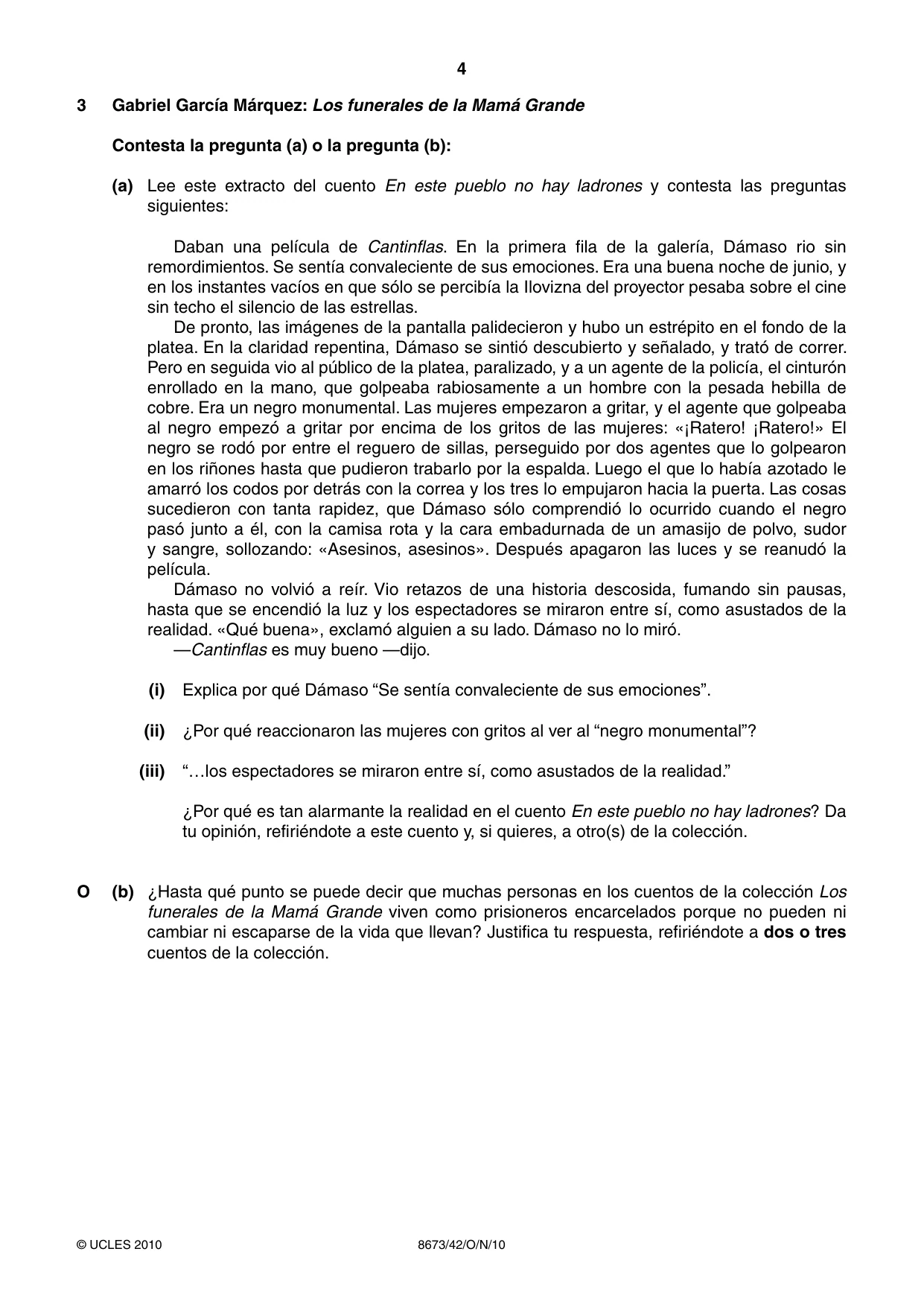 Cambridge A Level Spanish - Literature (AS Level only) 8673 2010 Oct/Nov Paper 4 · Variant 2 question paper, page 4 of 8