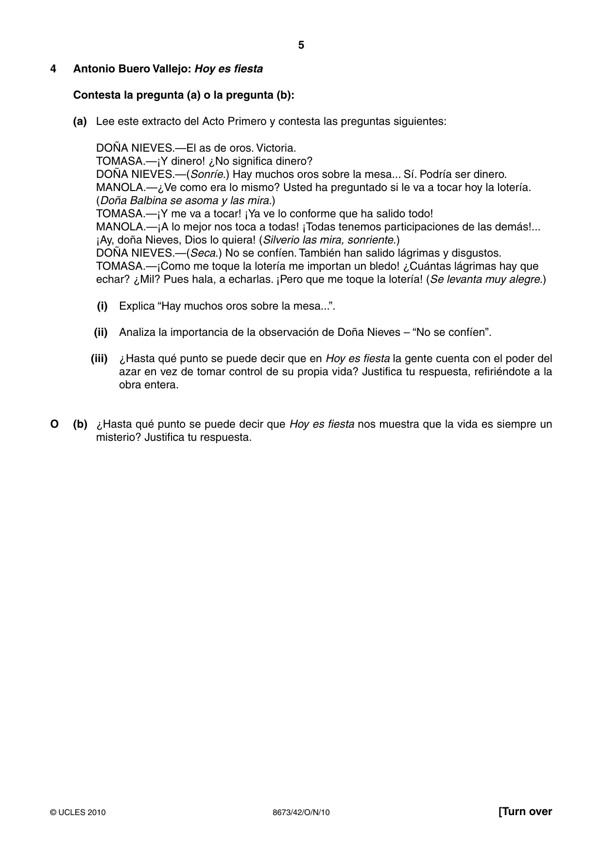 Cambridge A Level Spanish - Literature (AS Level only) 8673 2010 Oct/Nov Paper 4 · Variant 2 question paper, page 5 of 8