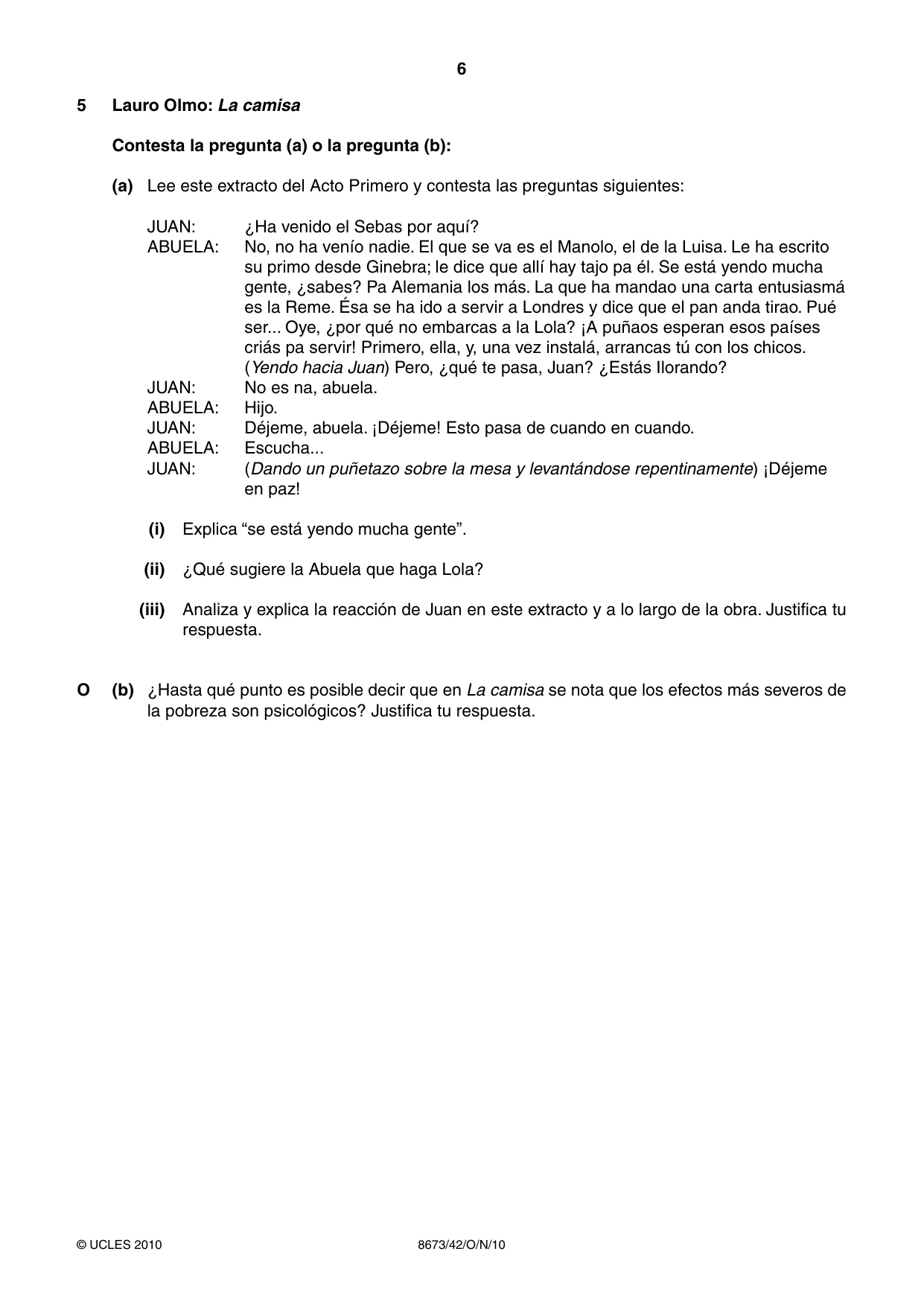 Cambridge A Level Spanish - Literature (AS Level only) 8673 2010 Oct/Nov Paper 4 · Variant 2 question paper, page 6 of 8