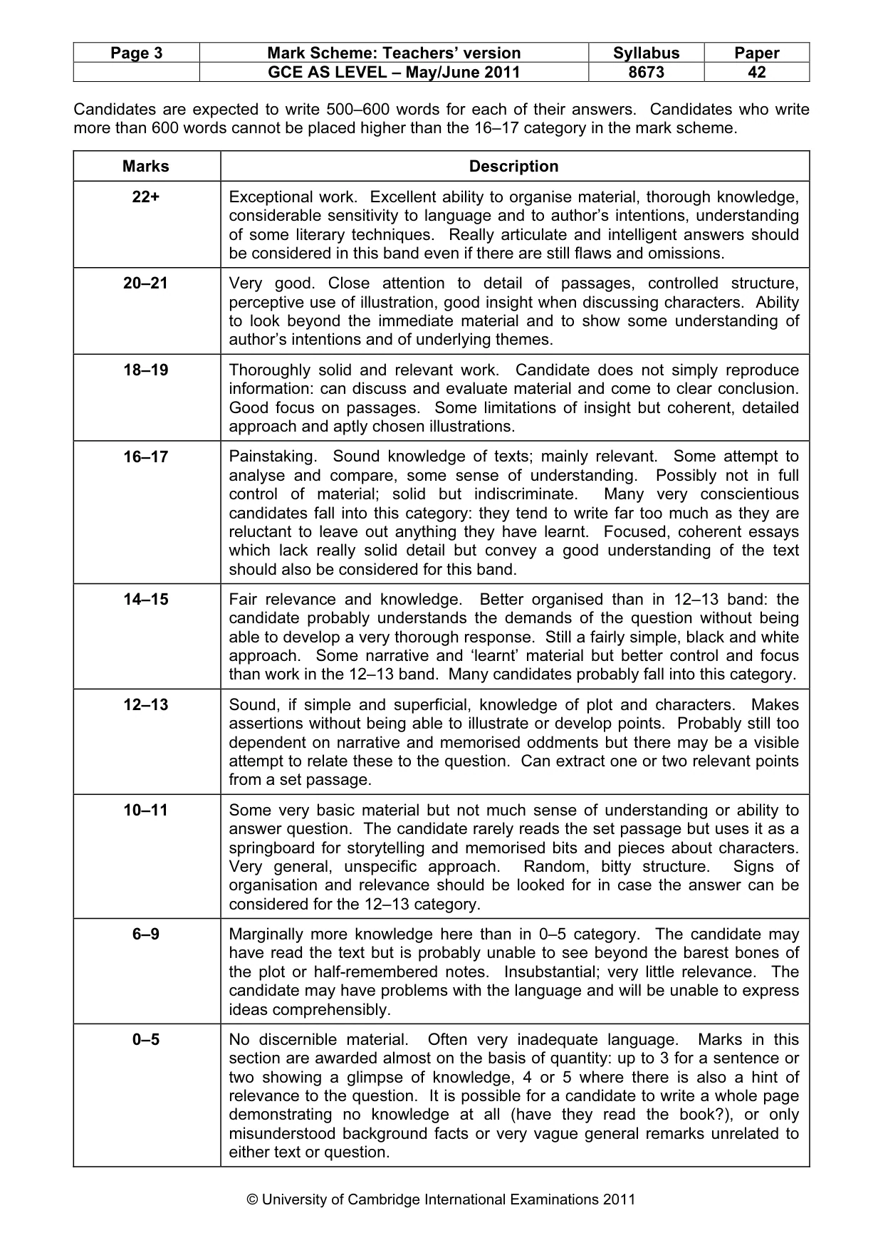 Mark scheme, page 3 of 3