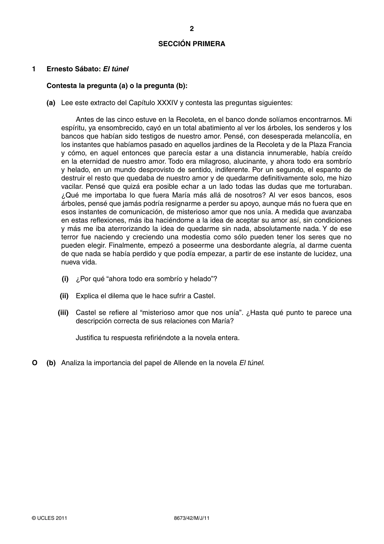 Cambridge A Level Spanish - Literature (AS Level only) 8673 2011 May/June Paper 4 · Variant 2 question paper, page 2 of 8