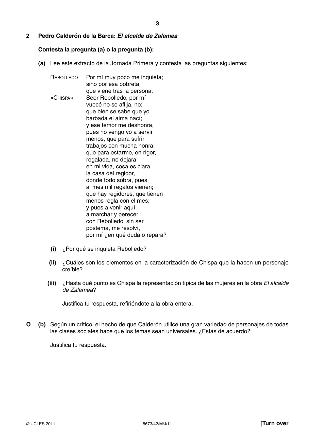 Cambridge A Level Spanish - Literature (AS Level only) 8673 2011 May/June Paper 4 · Variant 2 question paper, page 3 of 8