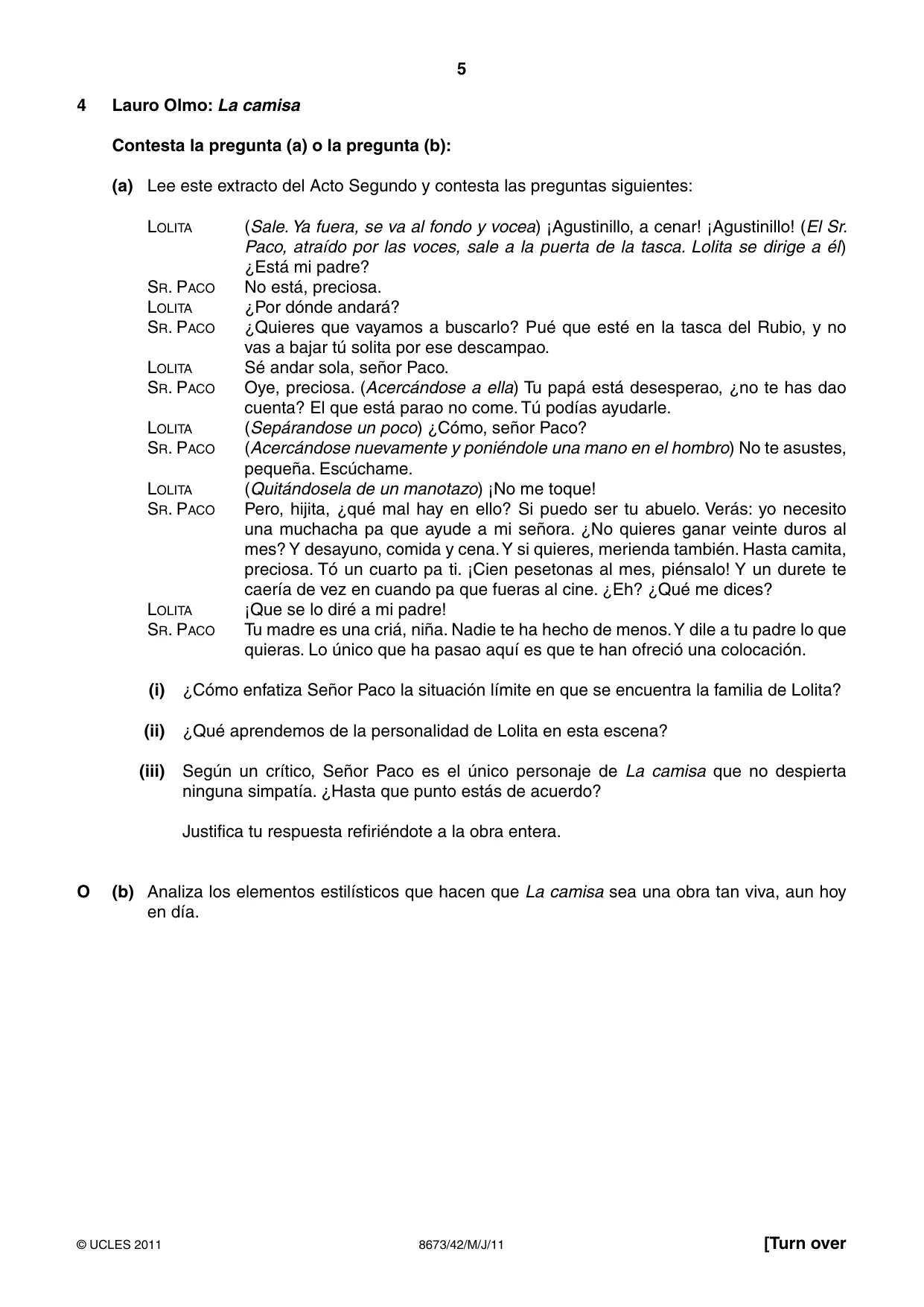 Cambridge A Level Spanish - Literature (AS Level only) 8673 2011 May/June Paper 4 · Variant 2 question paper, page 5 of 8