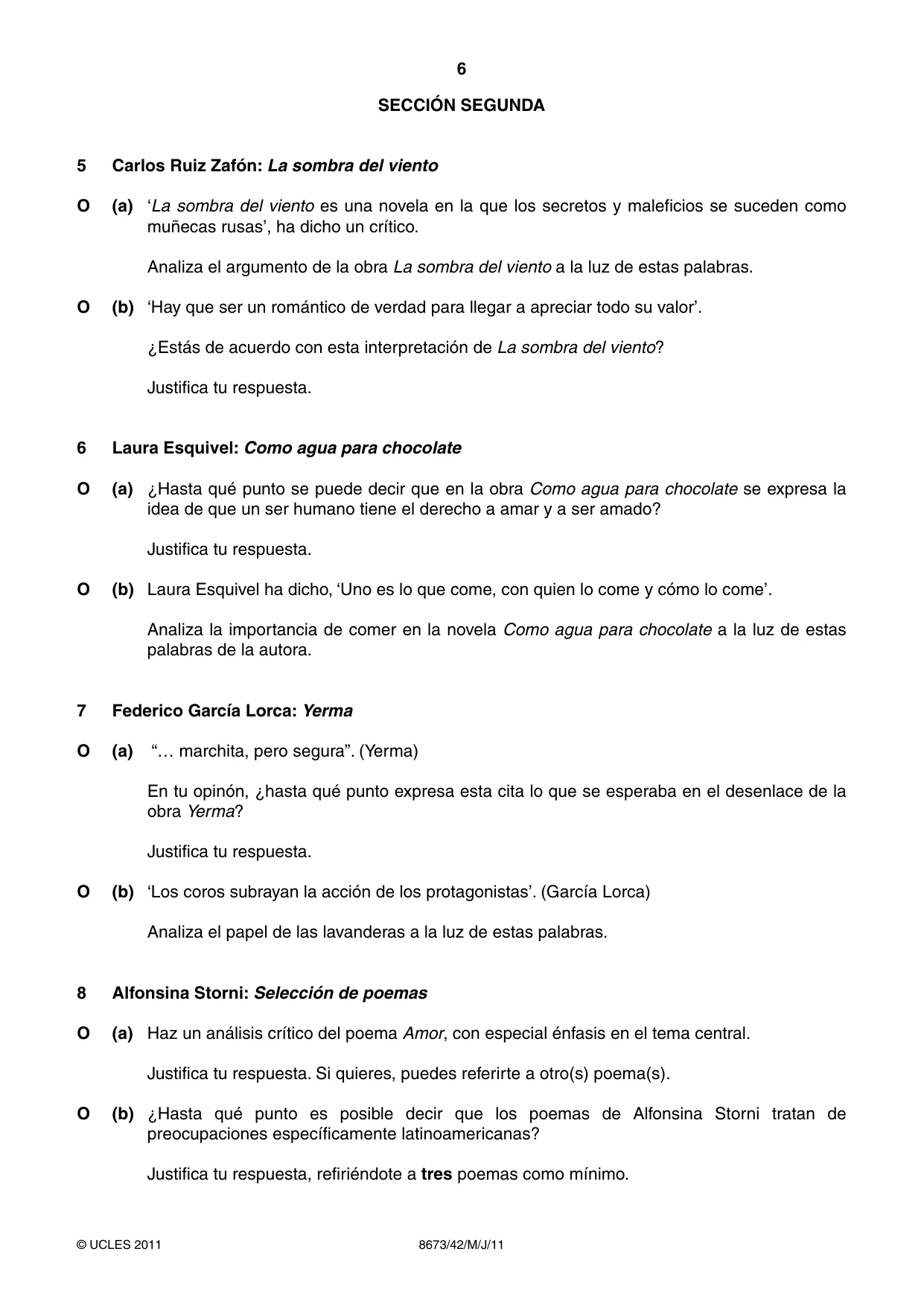 Cambridge A Level Spanish - Literature (AS Level only) 8673 2011 May/June Paper 4 · Variant 2 question paper, page 6 of 8