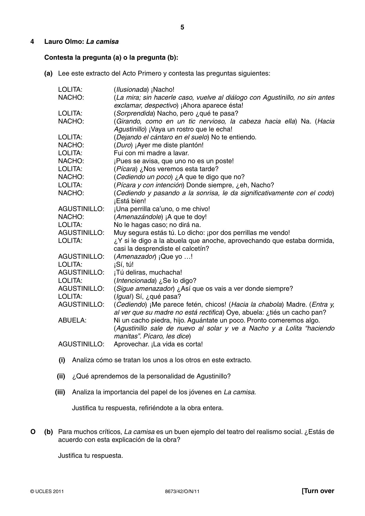 Cambridge A Level Spanish - Literature (AS Level only) 8673 2011 Oct/Nov Paper 4 · Variant 2 question paper, page 5 of 8