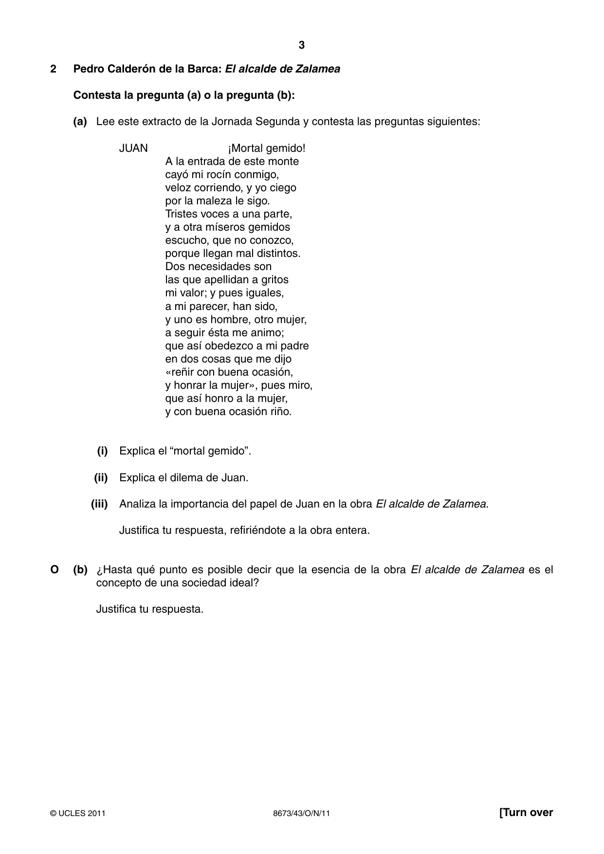 Cambridge A Level Spanish - Literature (AS Level only) 8673 2011 Oct/Nov Paper 4 · Variant 3 question paper, page 3 of 8