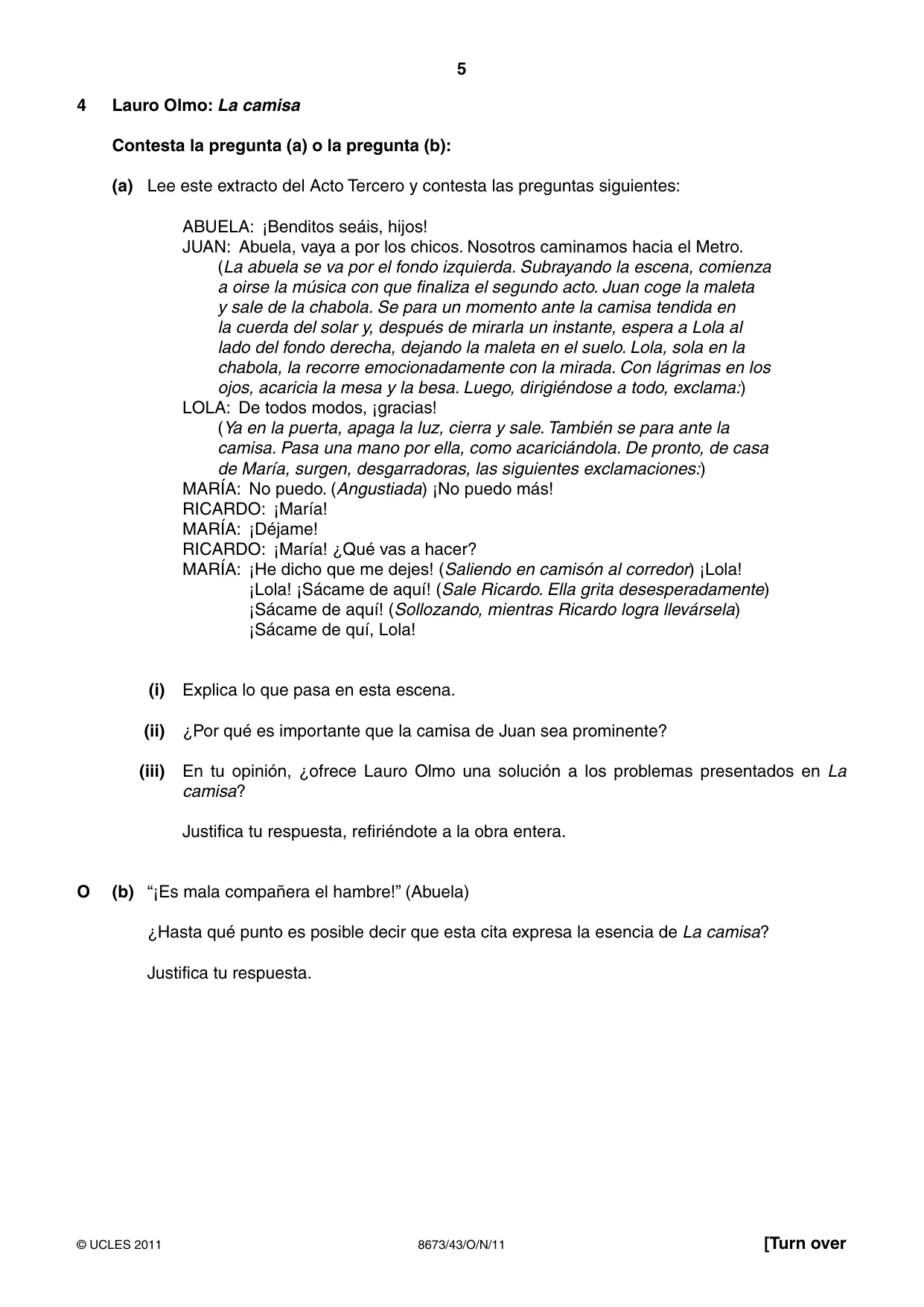 Cambridge A Level Spanish - Literature (AS Level only) 8673 2011 Oct/Nov Paper 4 · Variant 3 question paper, page 5 of 8