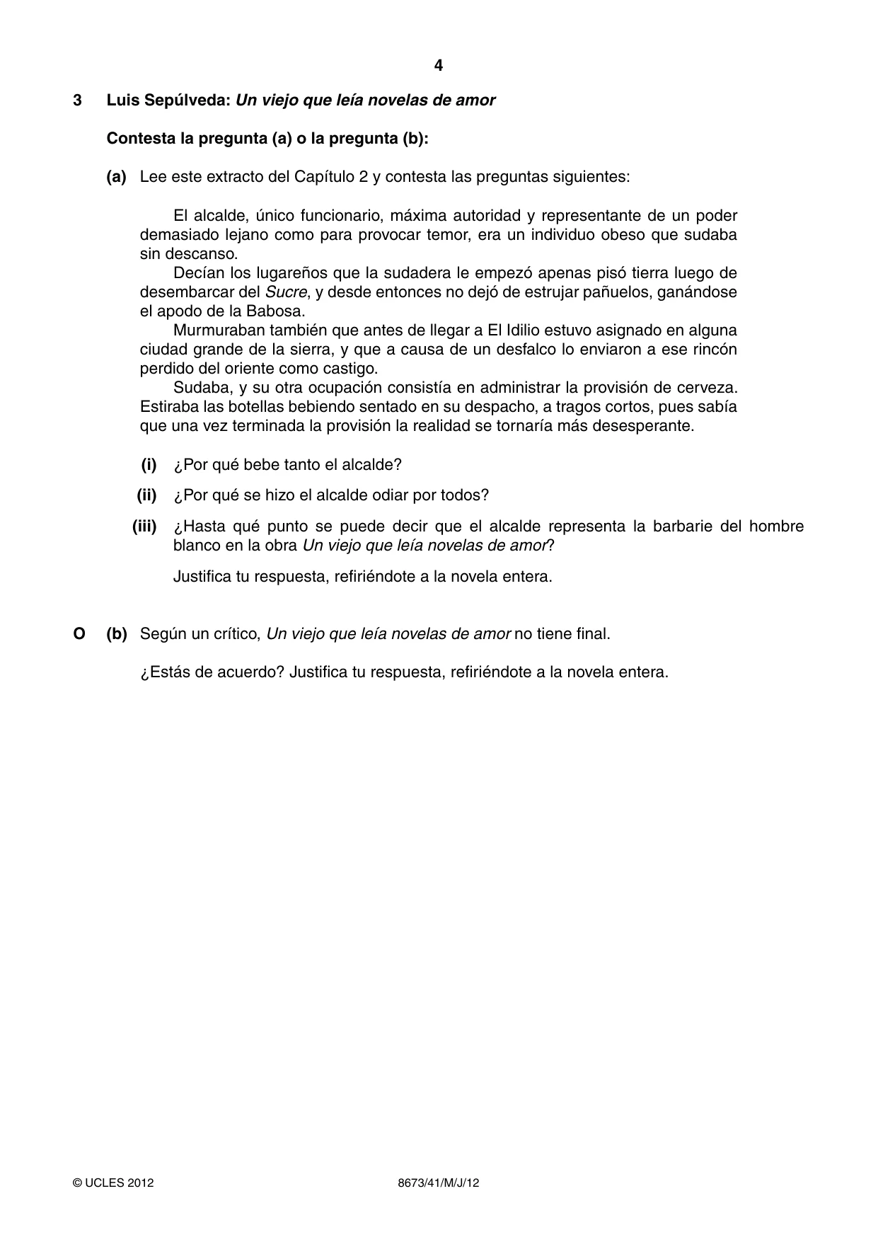 Cambridge A Level Spanish - Literature (AS Level only) 8673 2012 May/June Paper 4 · Variant 1 question paper, page 4 of 8