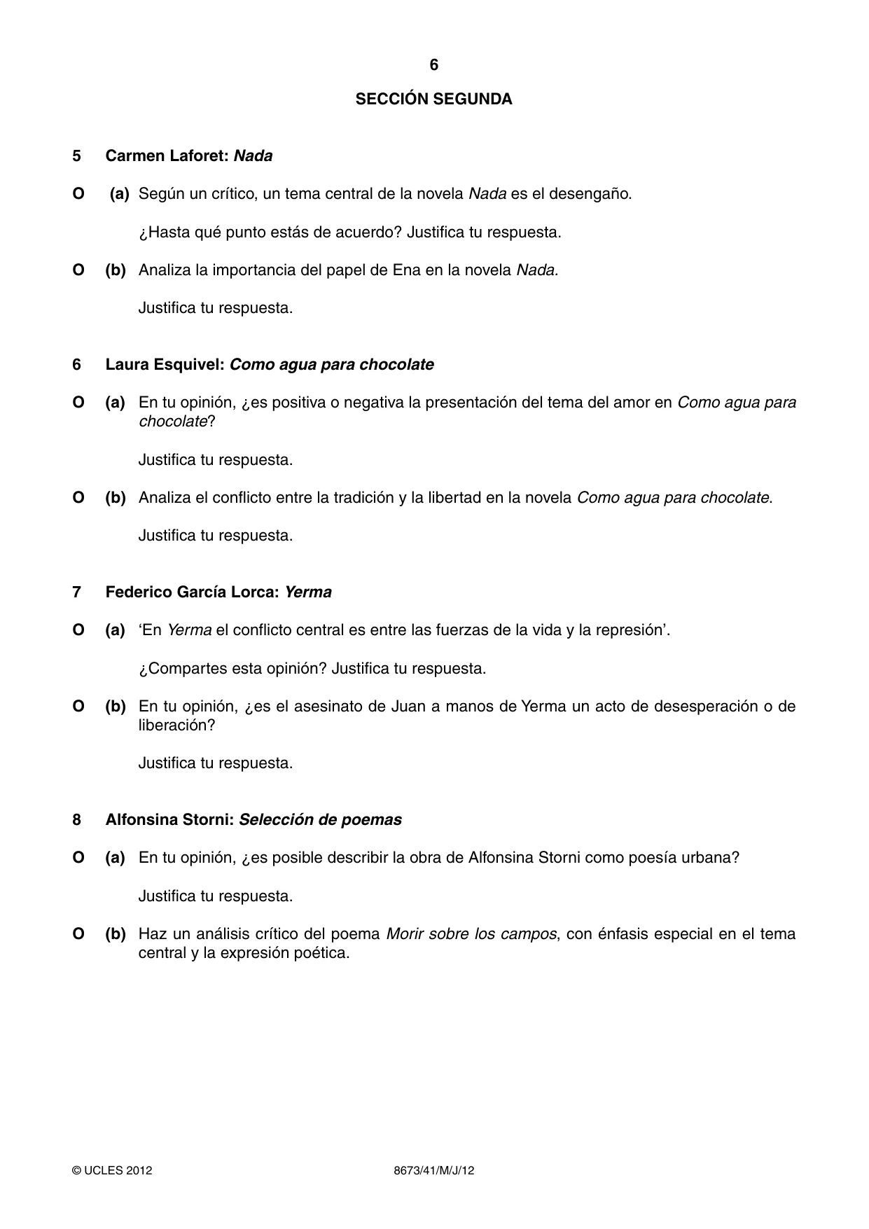 Cambridge A Level Spanish - Literature (AS Level only) 8673 2012 May/June Paper 4 · Variant 1 question paper, page 6 of 8
