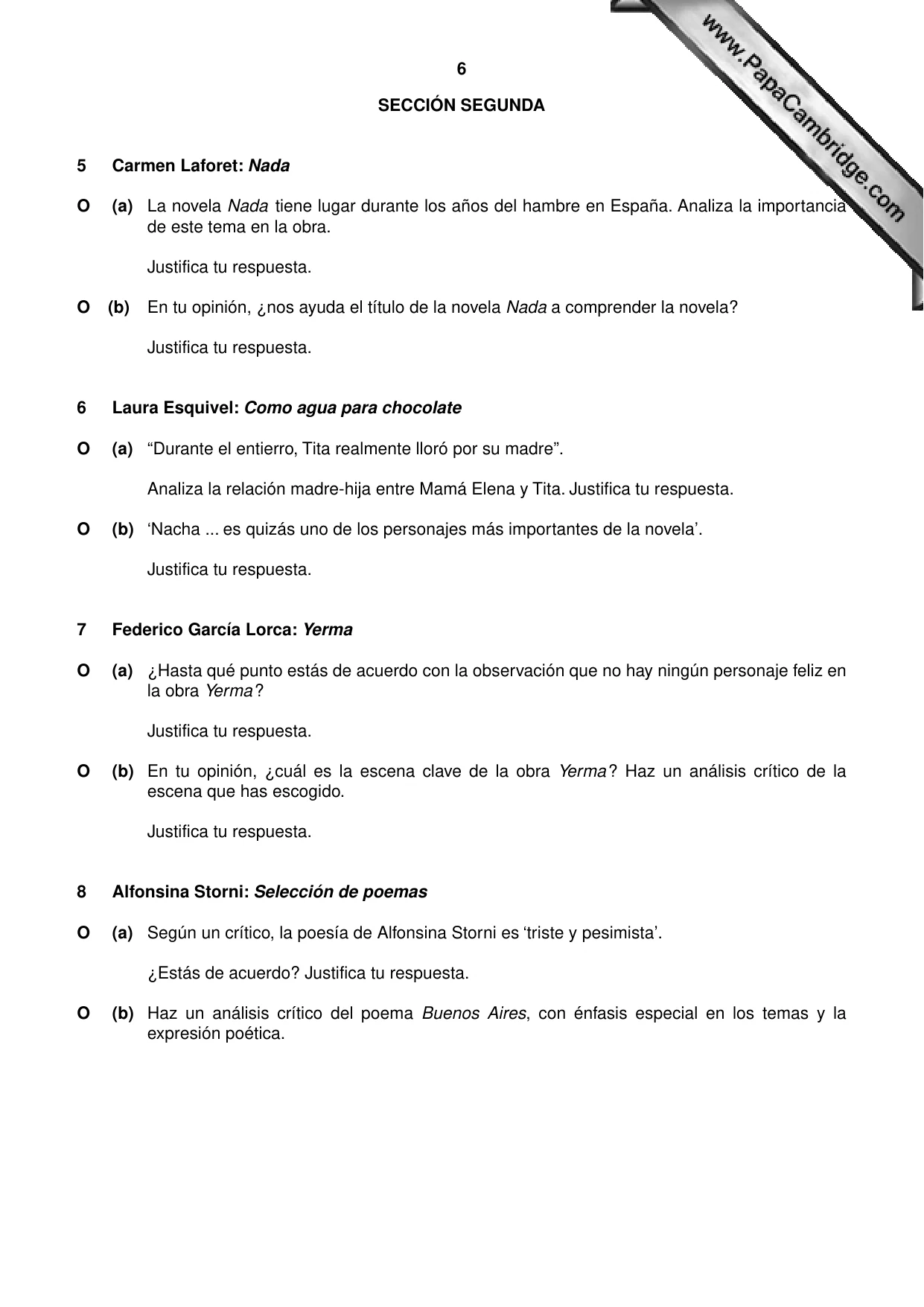 Cambridge A Level Spanish - Literature (AS Level only) 8673 2012 May/June Paper 4 · Variant 2 question paper, page 6 of 8