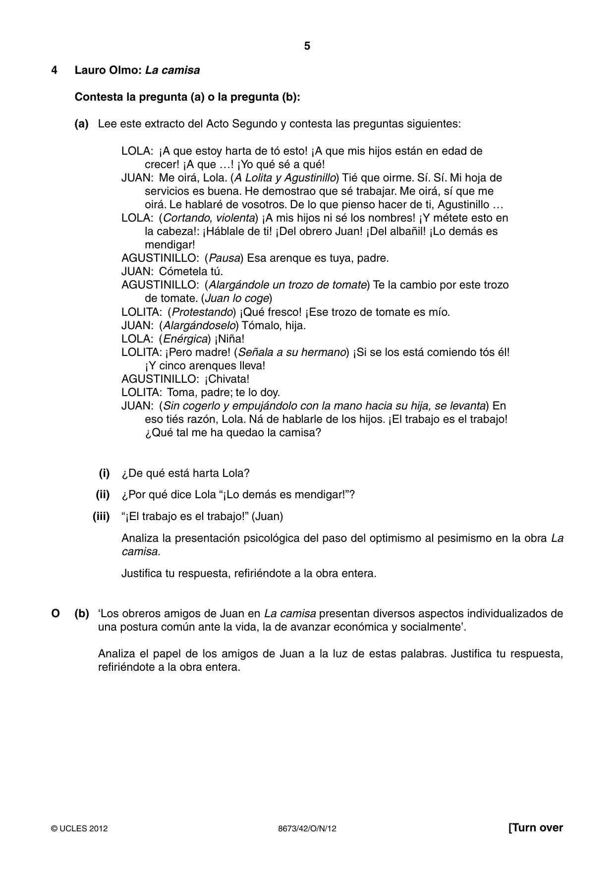 Cambridge A Level Spanish - Literature (AS Level only) 8673 2012 Oct/Nov Paper 4 · Variant 2 question paper, page 5 of 8