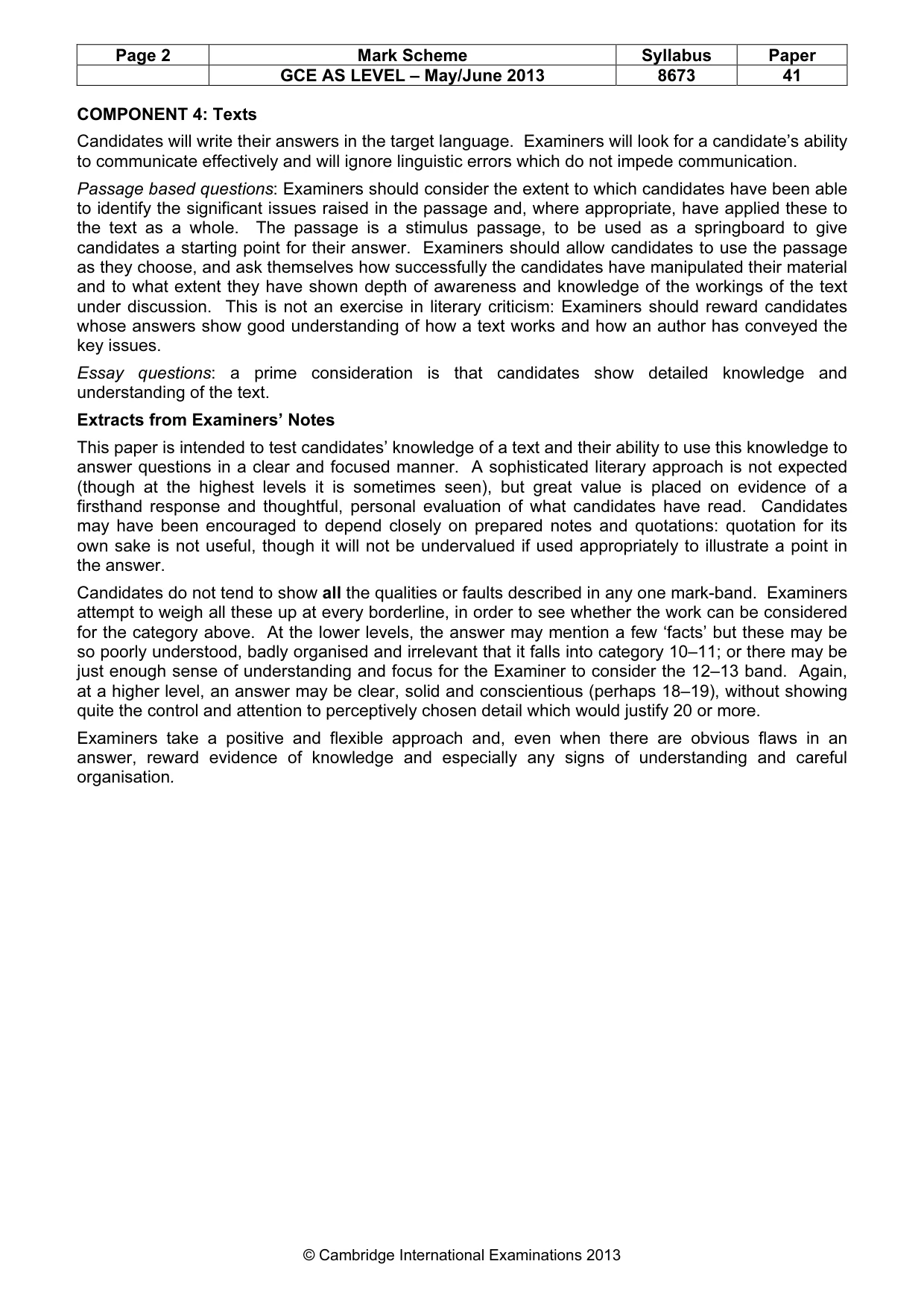 Mark scheme, page 2 of 3