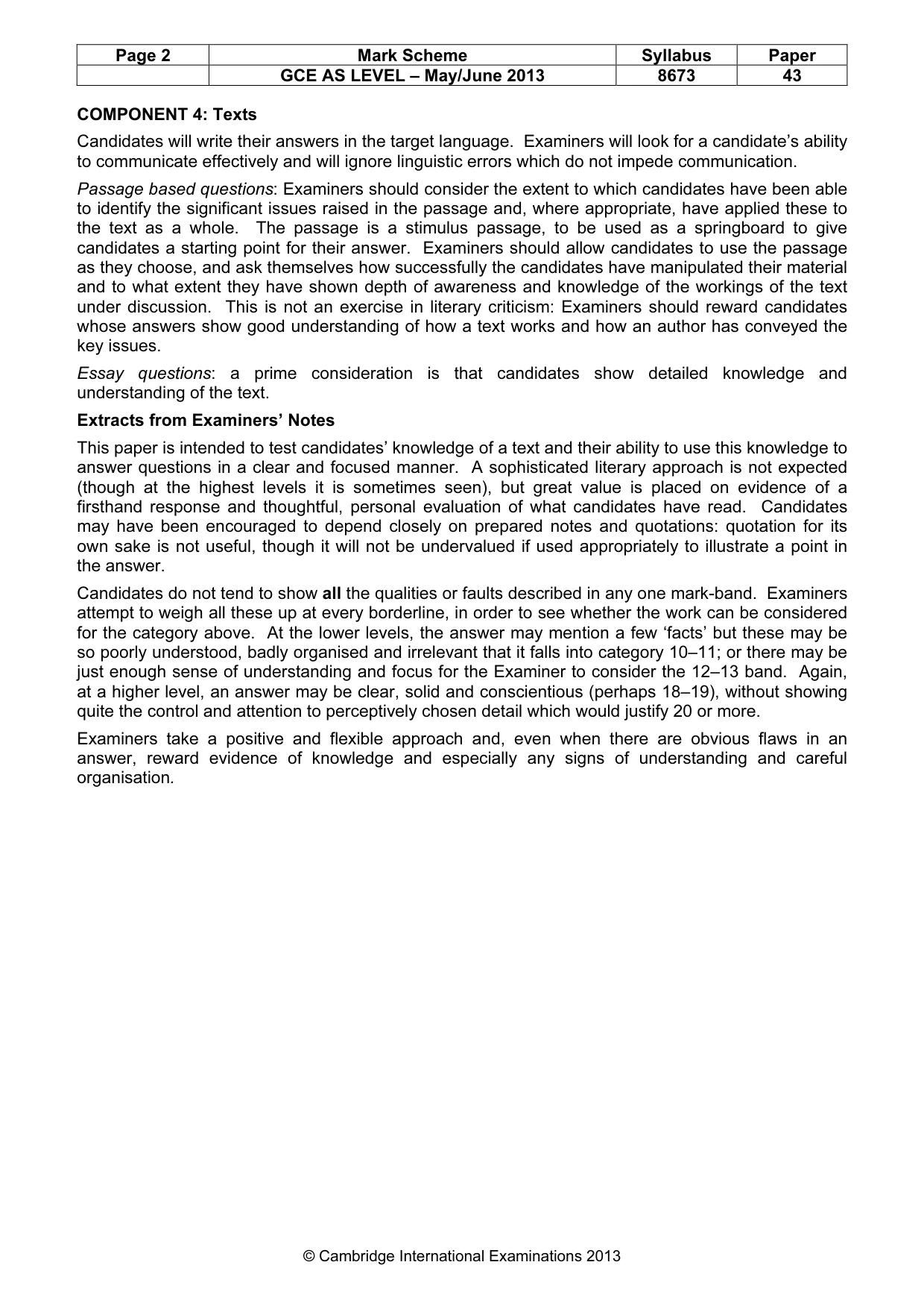 Mark scheme, page 2 of 3