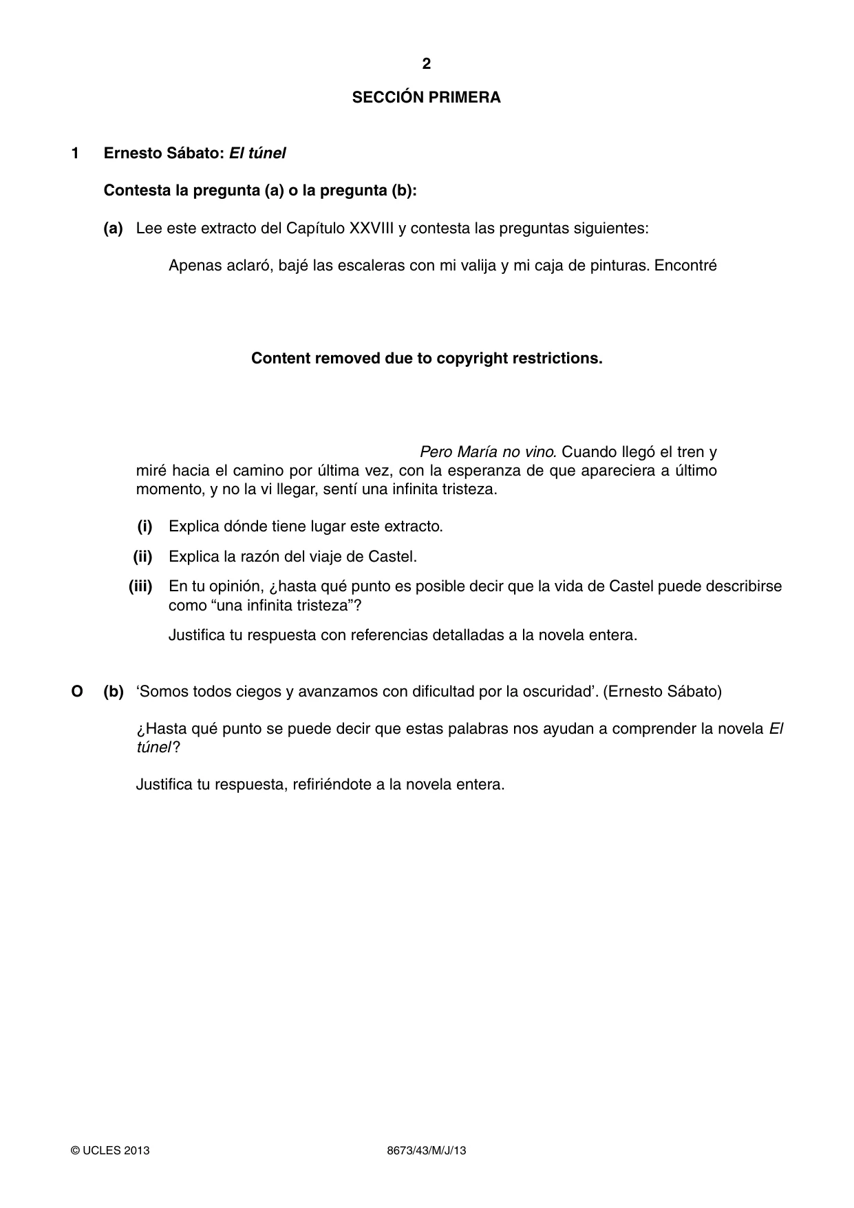 Cambridge A Level Spanish - Literature (AS Level only) 8673 2013 May/June Paper 4 · Variant 3 question paper, page 2 of 8