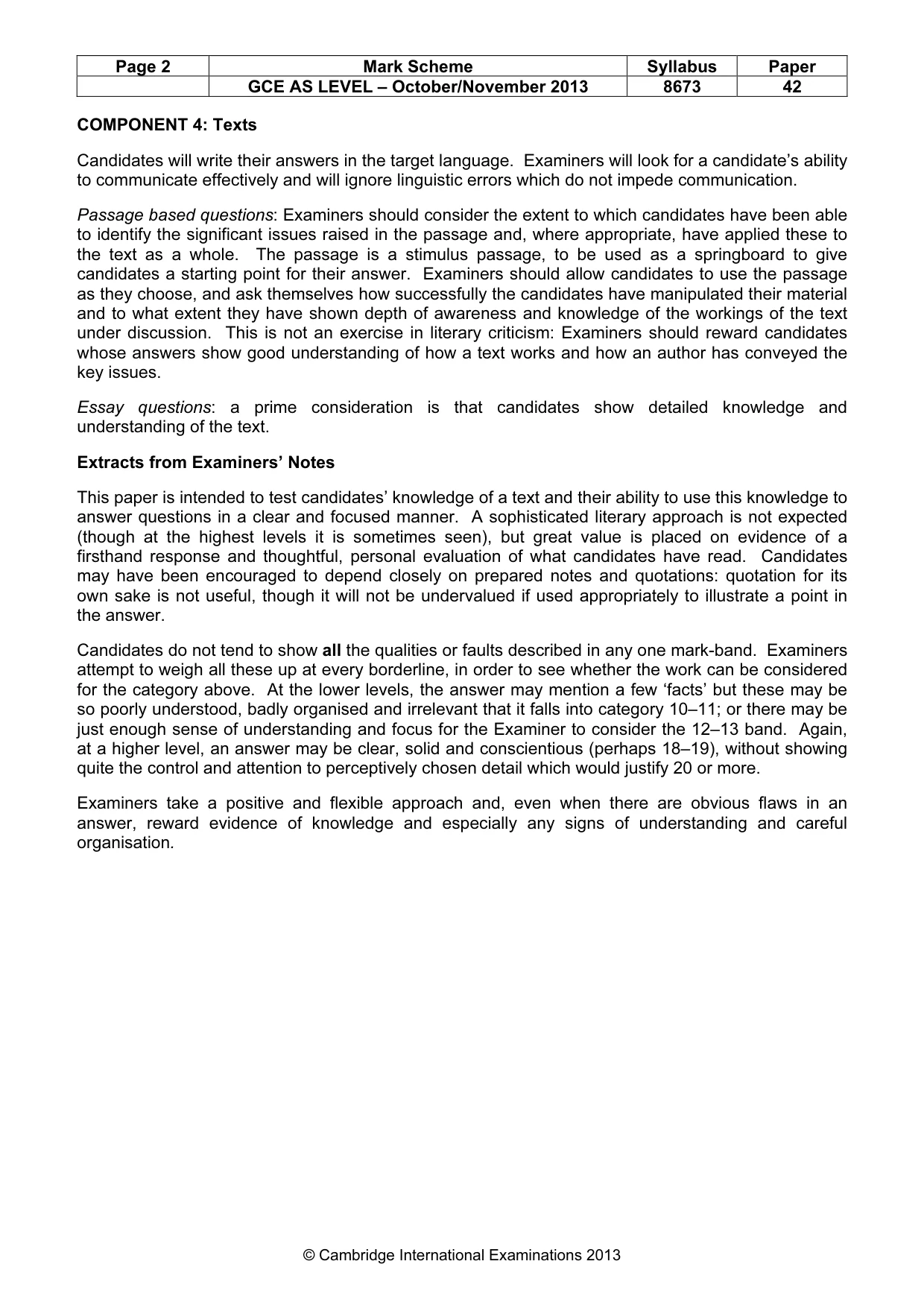 Mark scheme, page 2 of 3