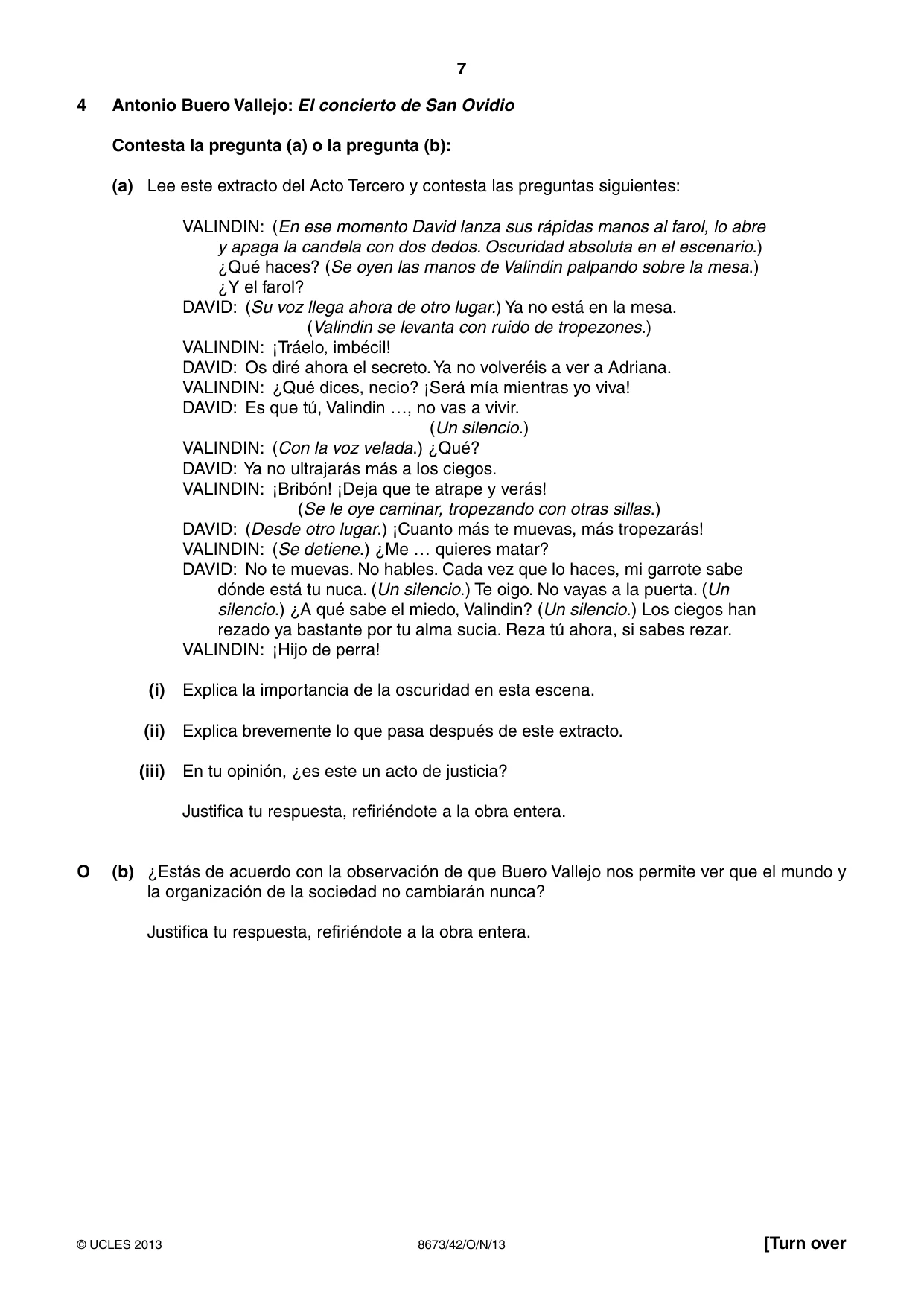 Cambridge A Level Spanish - Literature (AS Level only) 8673 2013 Oct/Nov Paper 4 · Variant 2 question paper, page 7 of 8