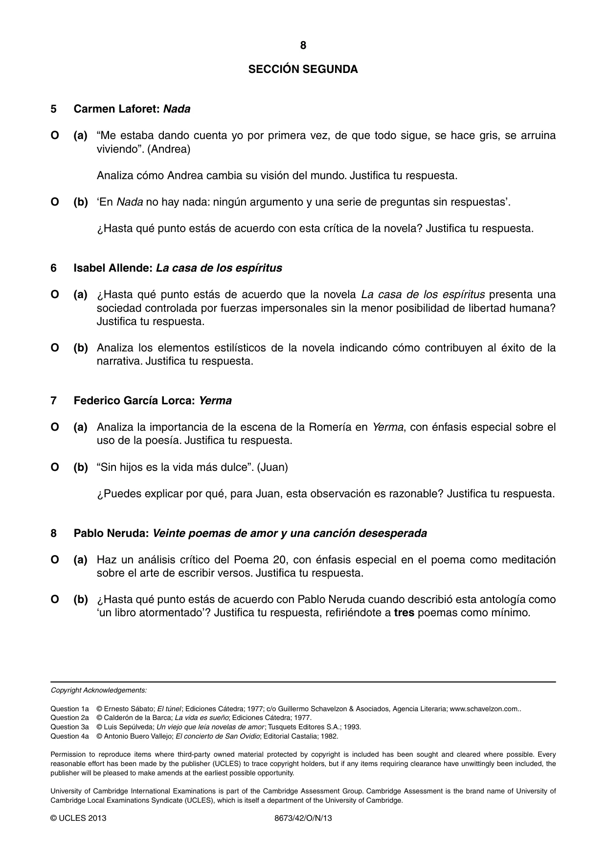 Cambridge A Level Spanish - Literature (AS Level only) 8673 2013 Oct/Nov Paper 4 · Variant 2 question paper, page 8 of 8