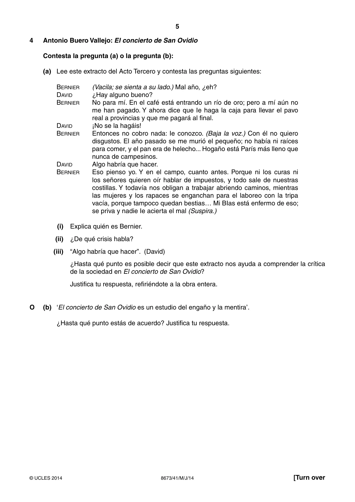 Cambridge A Level Spanish - Literature (AS Level only) 8673 2014 May/June Paper 4 · Variant 1 question paper, page 5 of 8