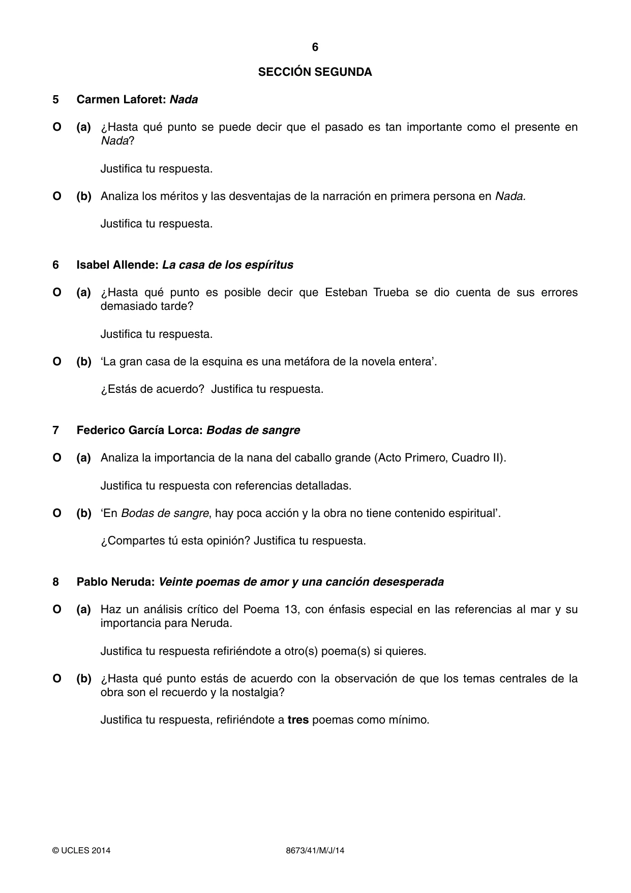 Cambridge A Level Spanish - Literature (AS Level only) 8673 2014 May/June Paper 4 · Variant 1 question paper, page 6 of 8