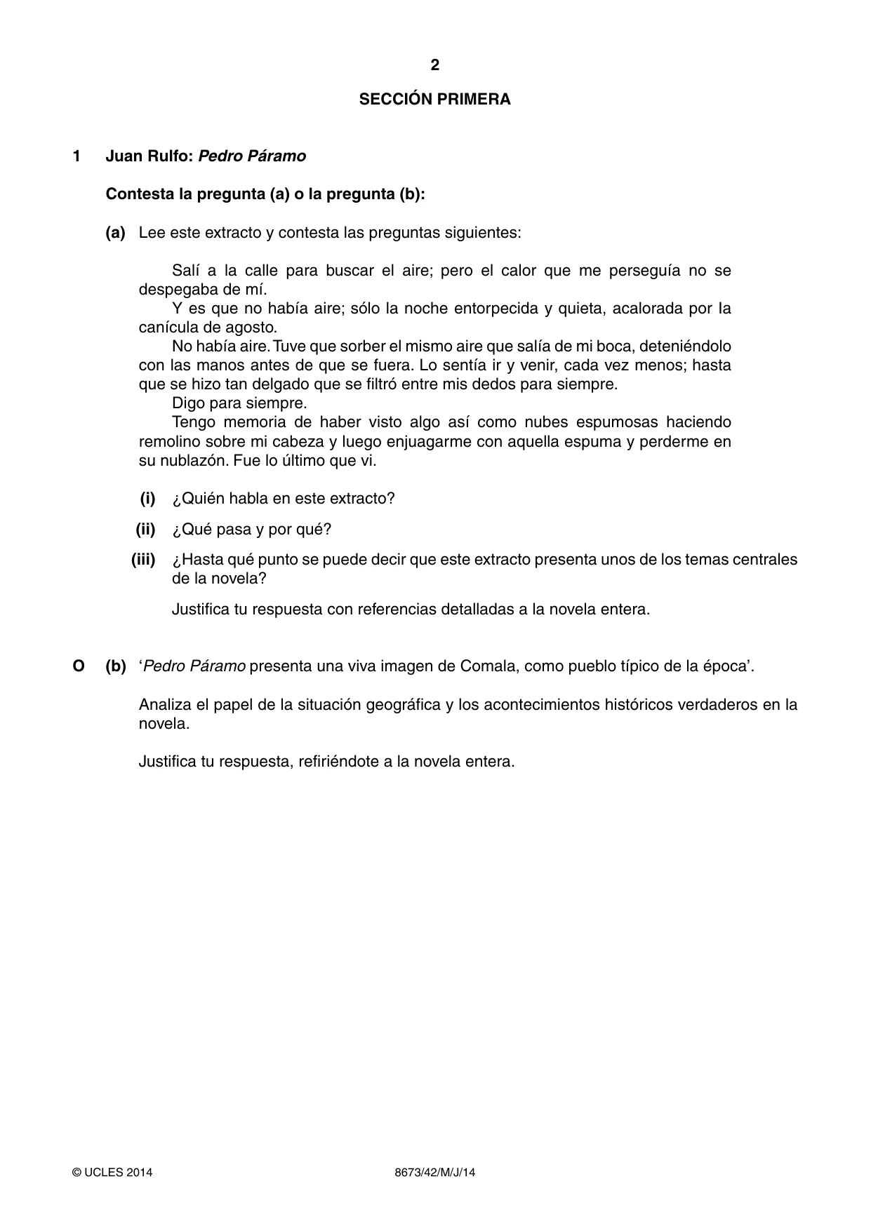 Cambridge A Level Spanish - Literature (AS Level only) 8673 2014 May/June Paper 4 · Variant 2 question paper, page 2 of 8