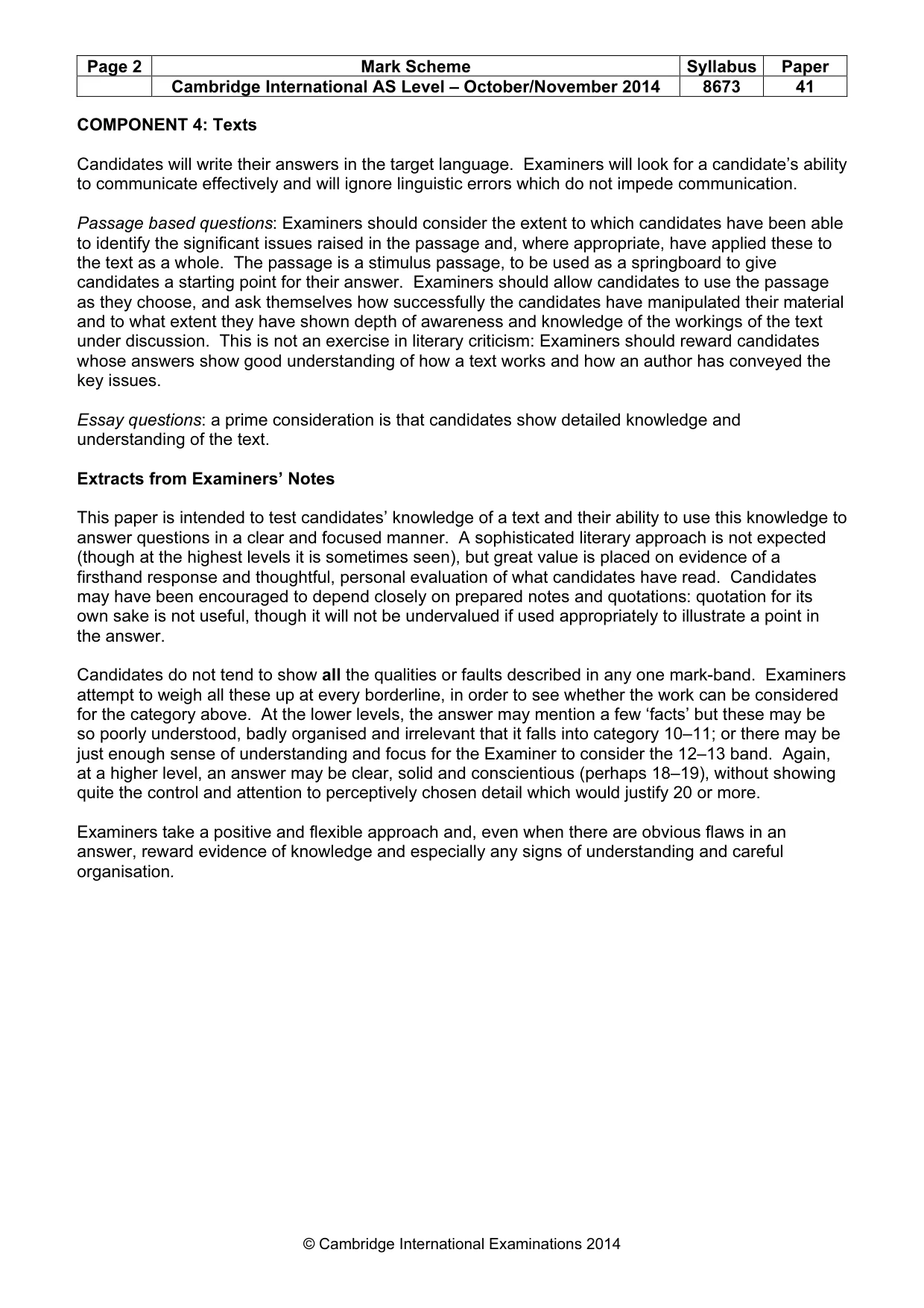 Mark scheme, page 2 of 3